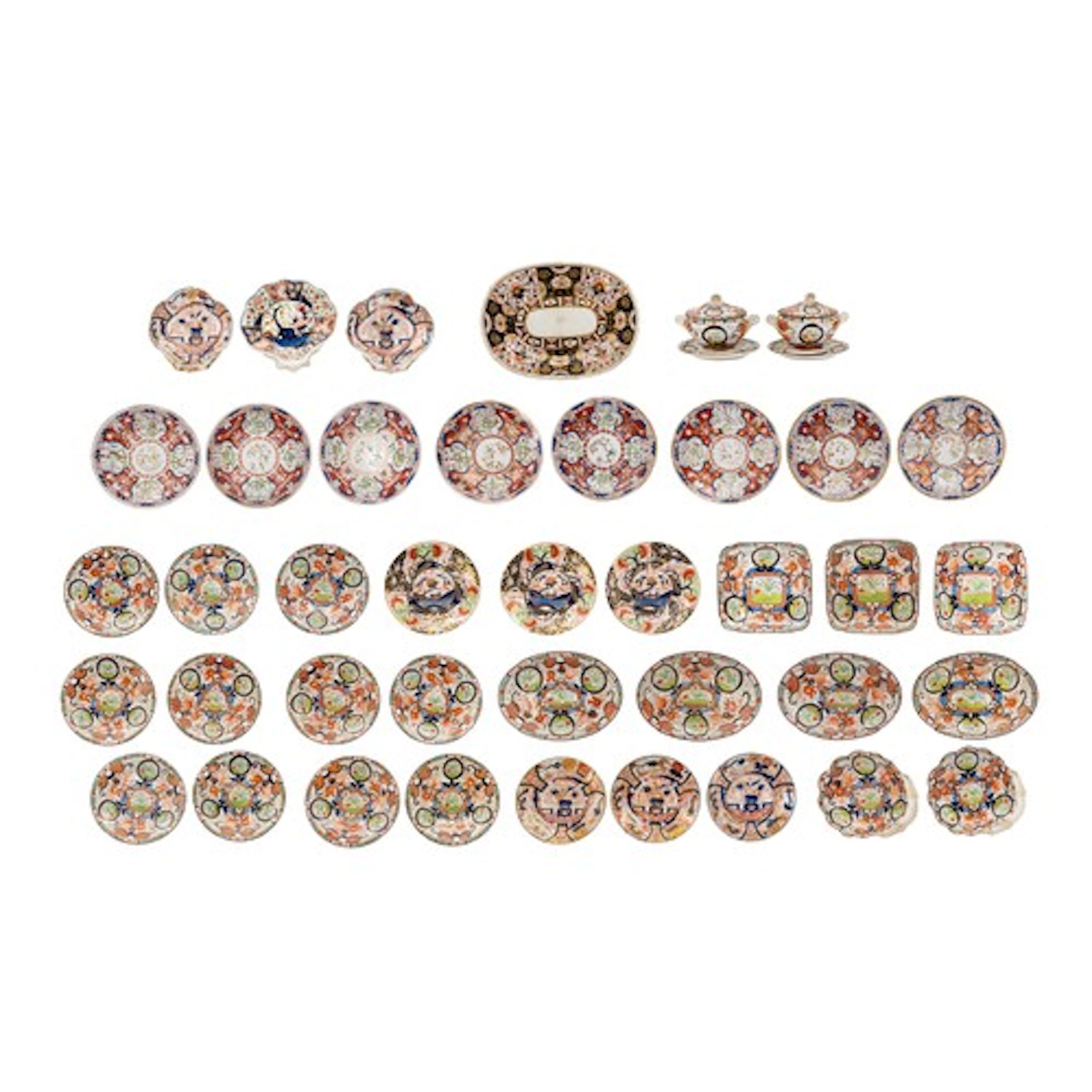 THREE DERBY IMARI PLATES CIRCA 1820s, and various other part...