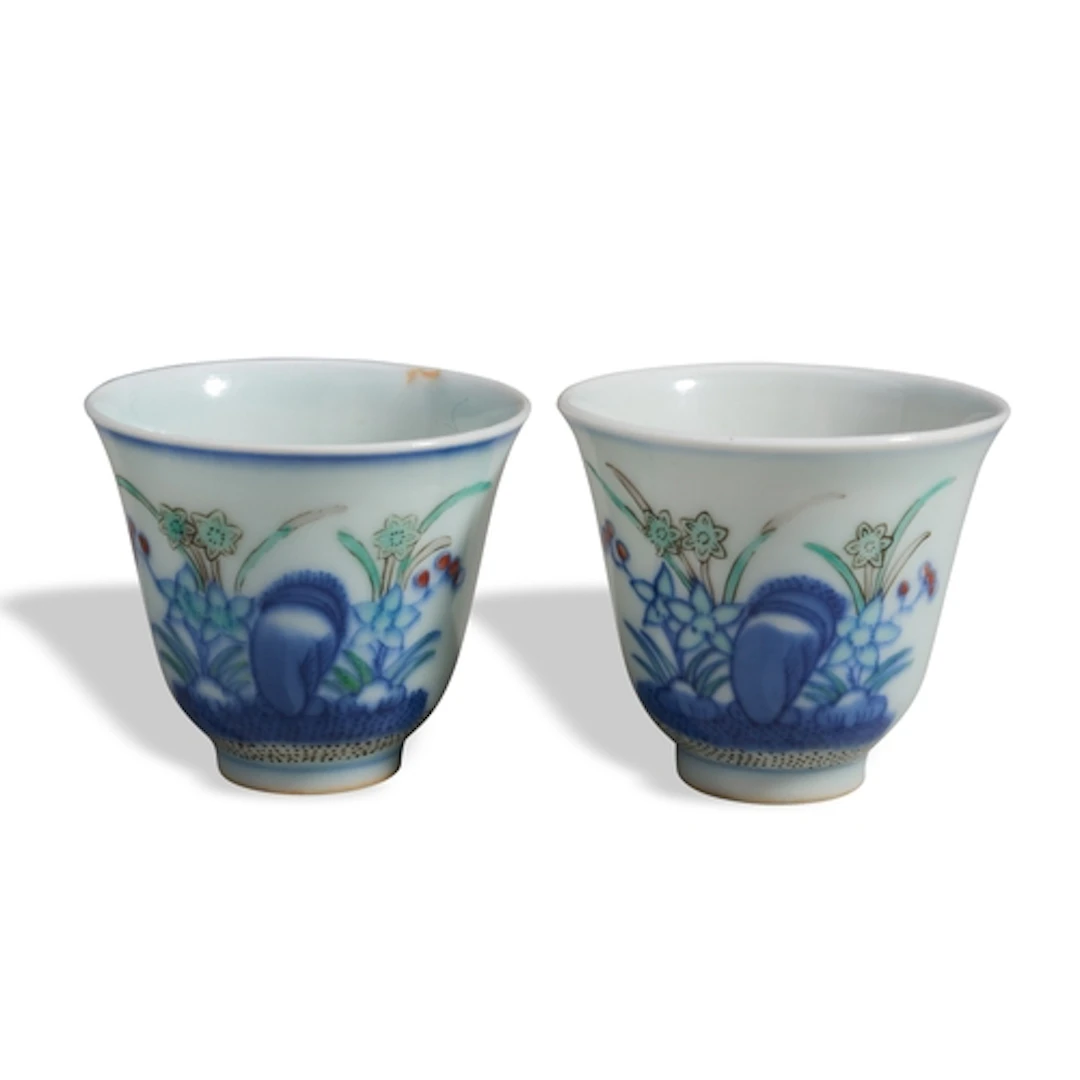 A PAIR OF DOUCAI NARCISSUS CUP GUANGXU MARK, 19TH /20TH CENT...