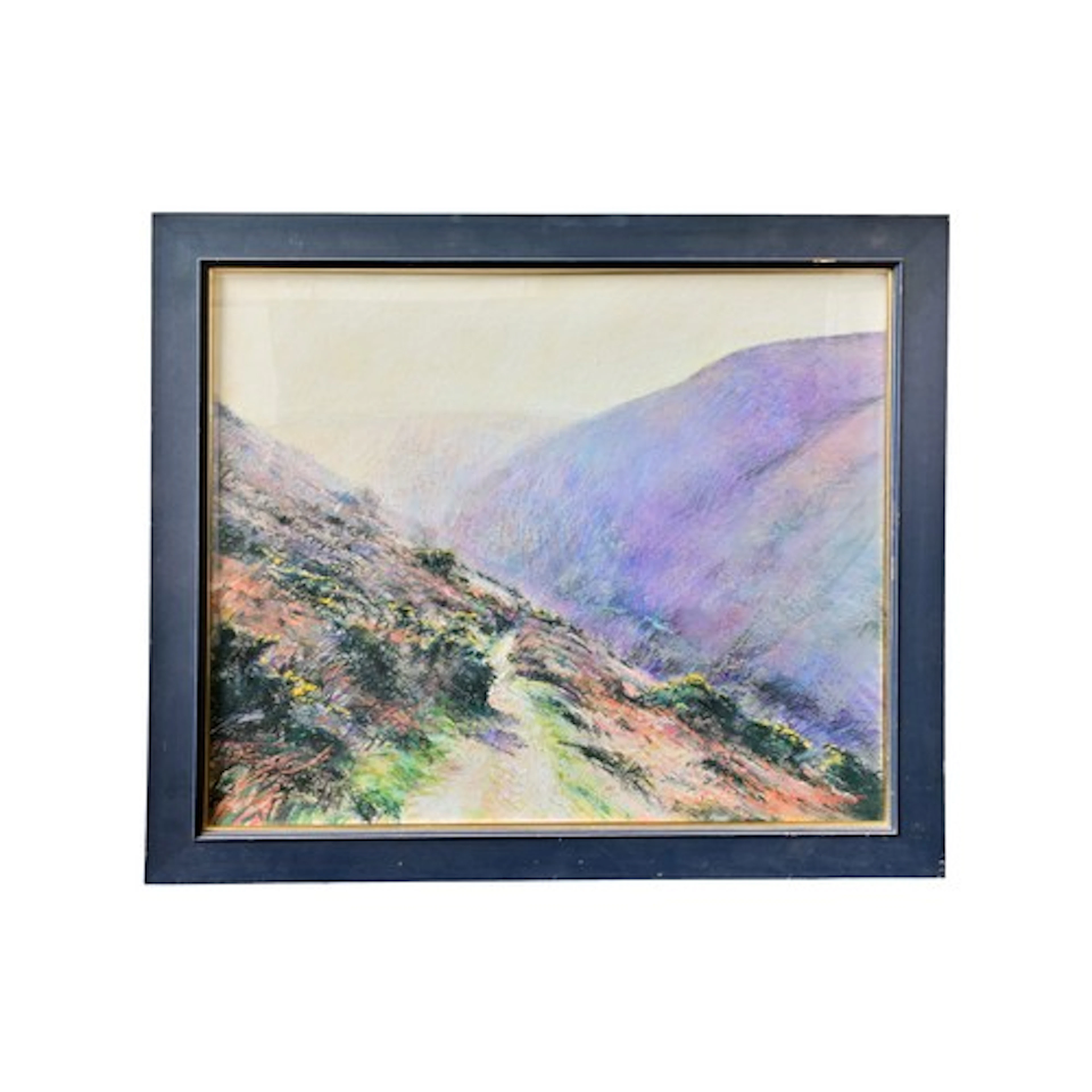 A LARGE HIGHLAND HILLSIDE SCENE, CHALK ON PAPER indistinctly...
