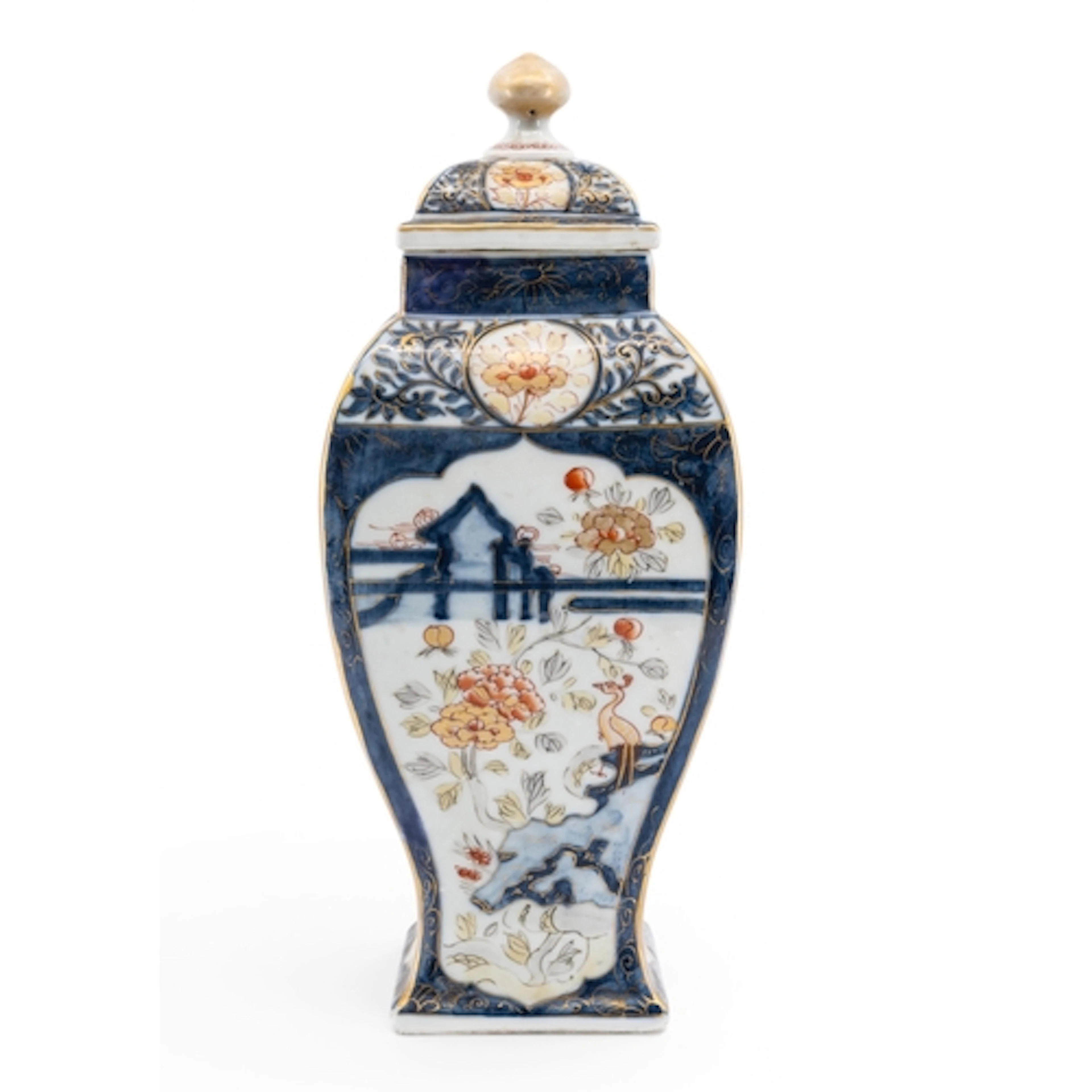 A SAMPSON COVERED BALUSTER VASE of square form in Japanese s...