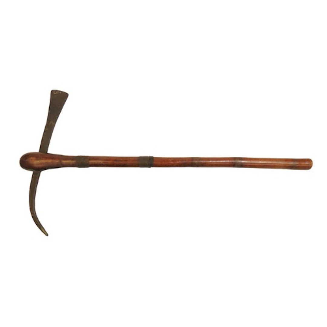 AN AFRICAN TRIBAL WAR AXE with forged steel blade and wooden...