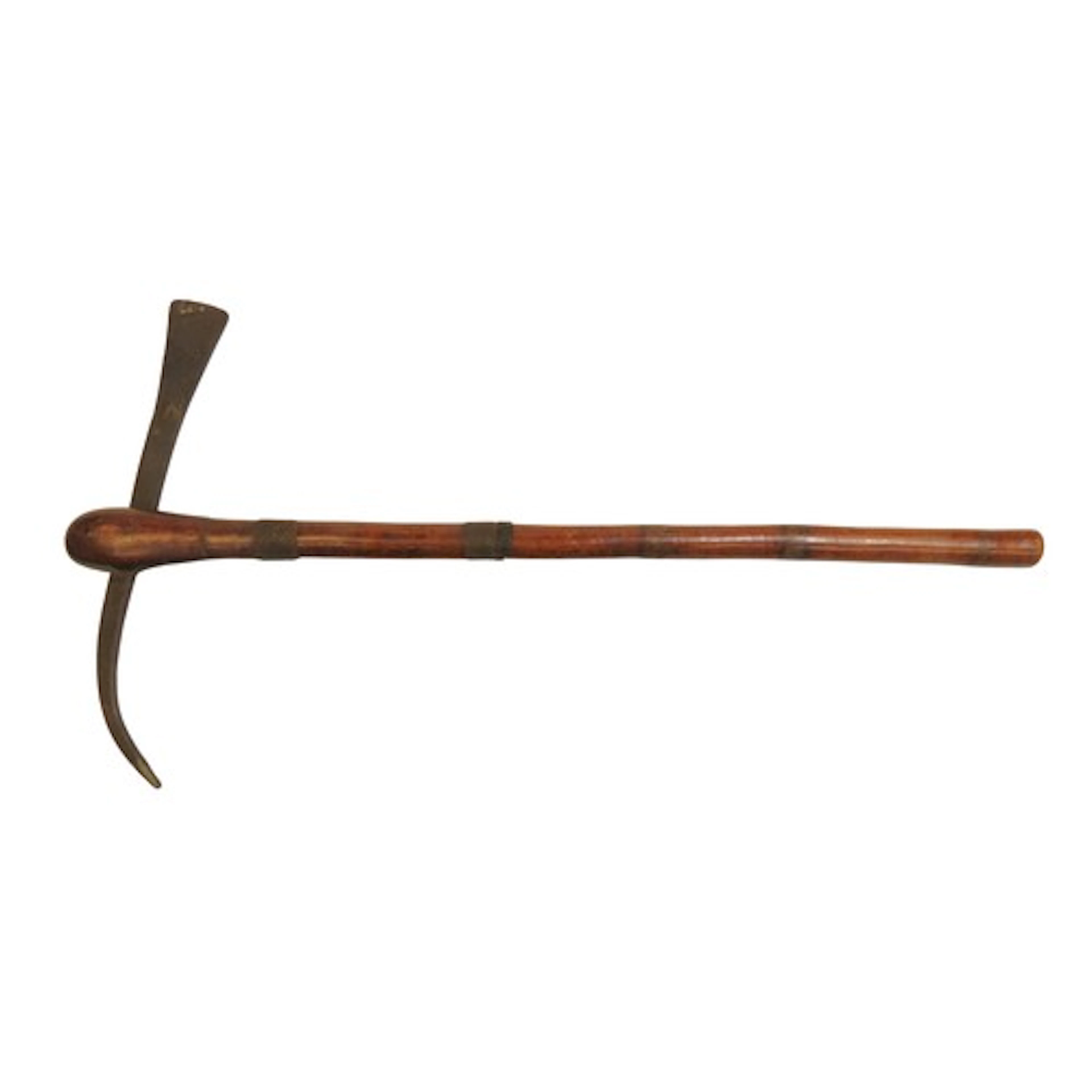 AN AFRICAN TRIBAL WAR AXE with forged steel blade and wooden...