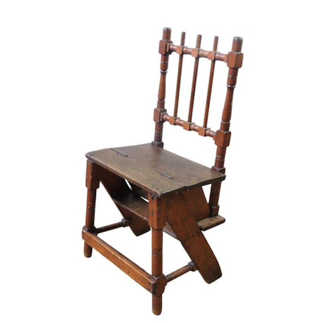 AN UNUSUAL SET OF OAK AND PINE METAMORPHIC LIBRARY STEPS 18T...
