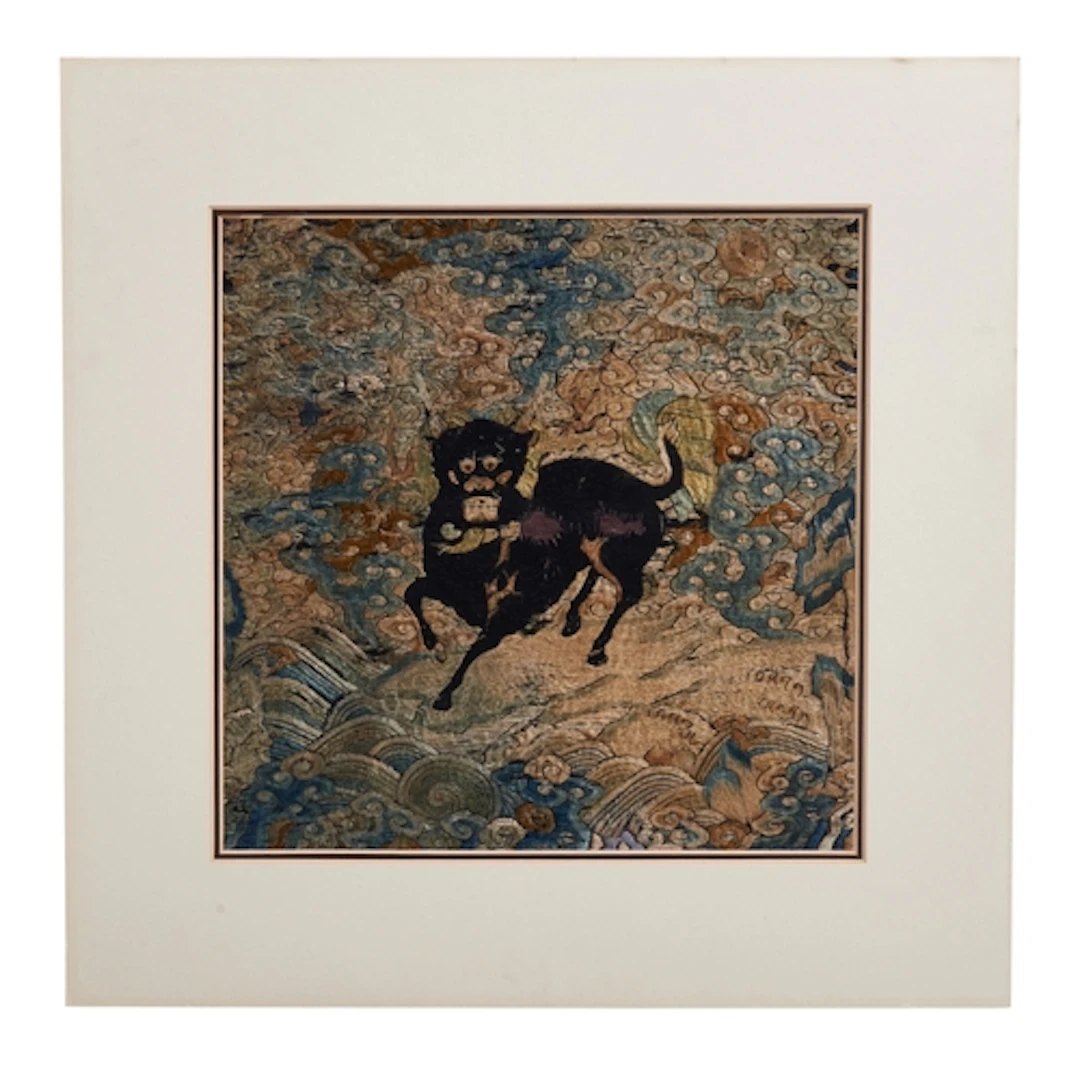 A RARE EMBROIDERED SILK FIRST-RANK MILITARY 'QILIN' RANK BA...