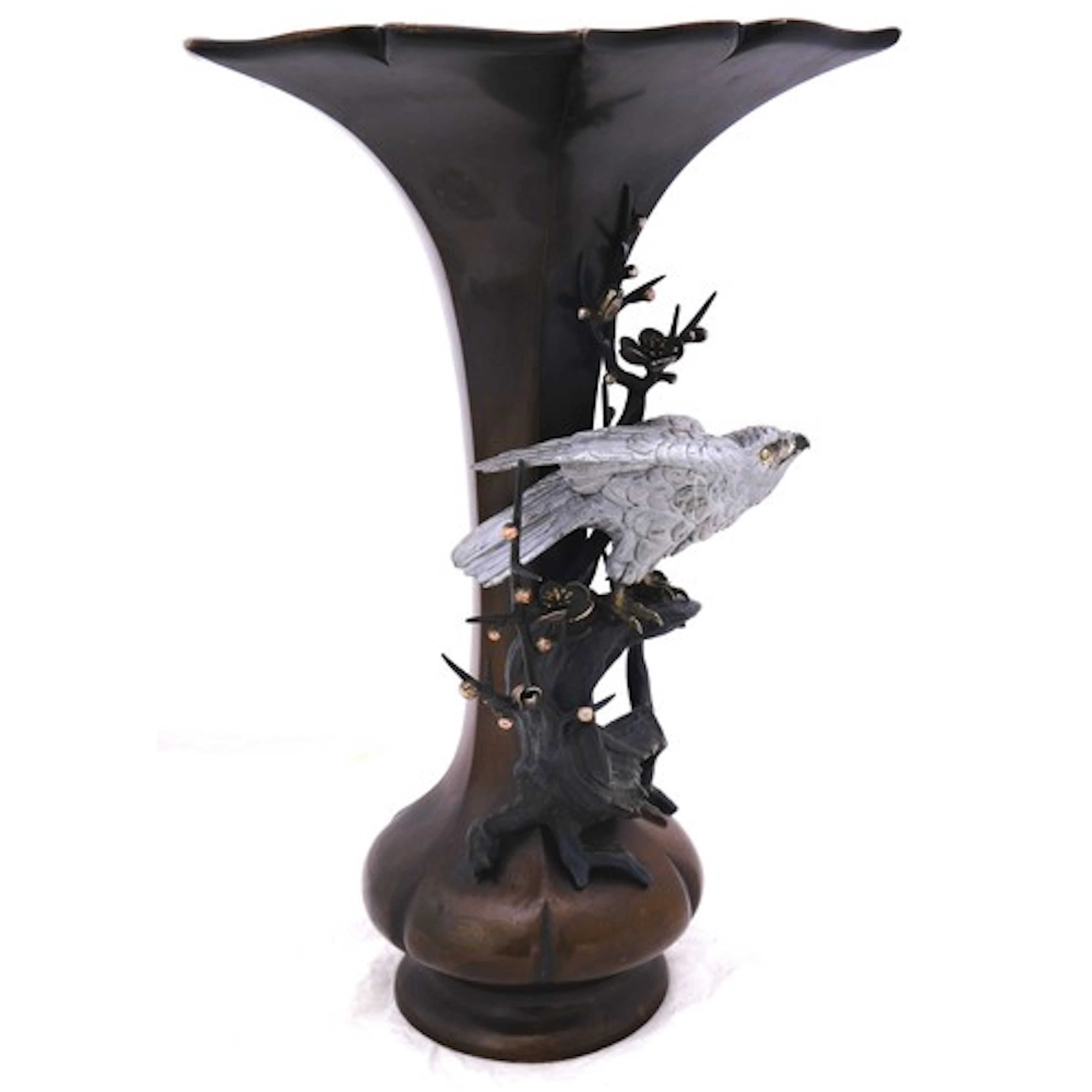A JAPANESE BRONZE AND MIXED METAL VASE 20TH CENTURY the flar...