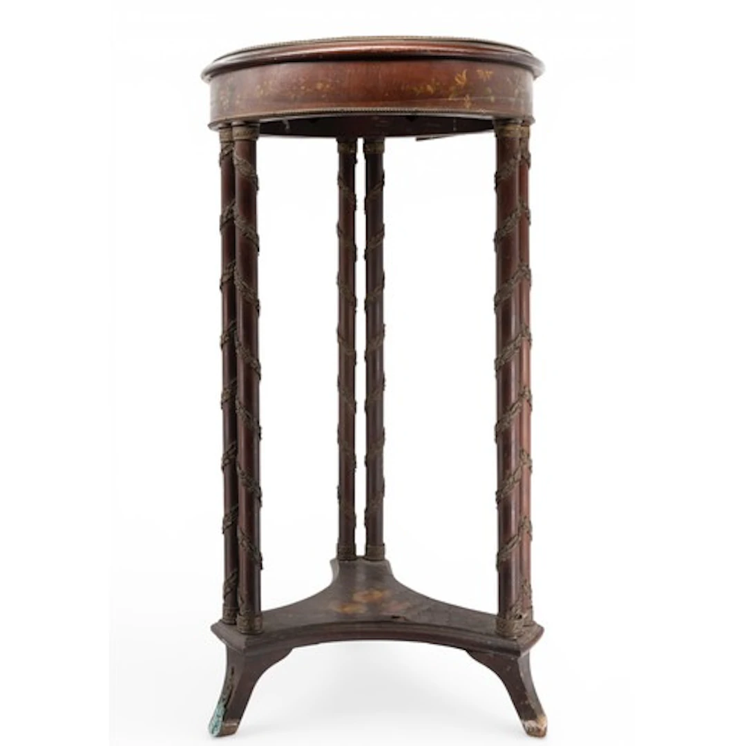 A LOUIS XVI-STYLE LAMP TABLE the circular dish form top pain...