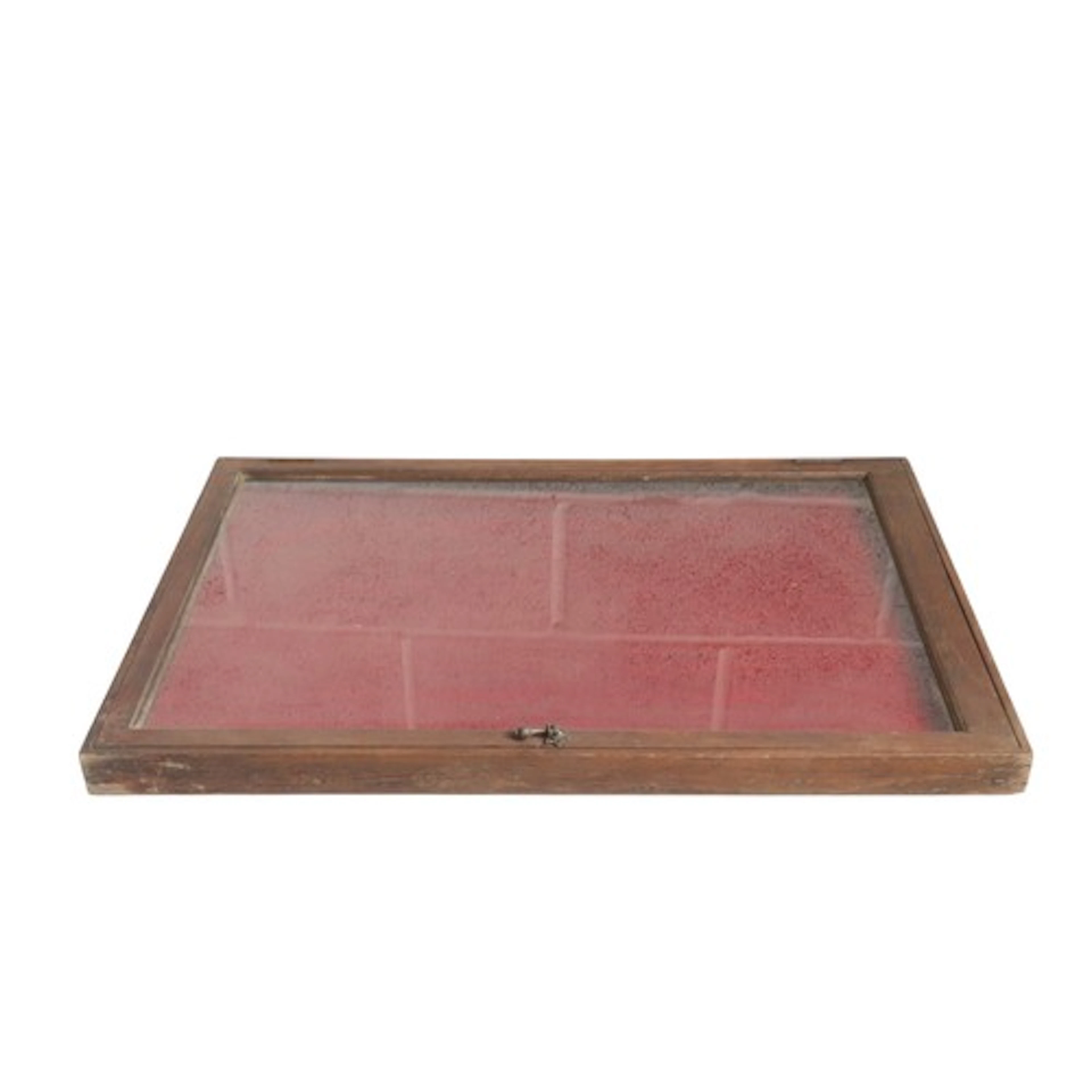 AN OAK DISPLAY CABINET the glazed door enclosing a velvet li...