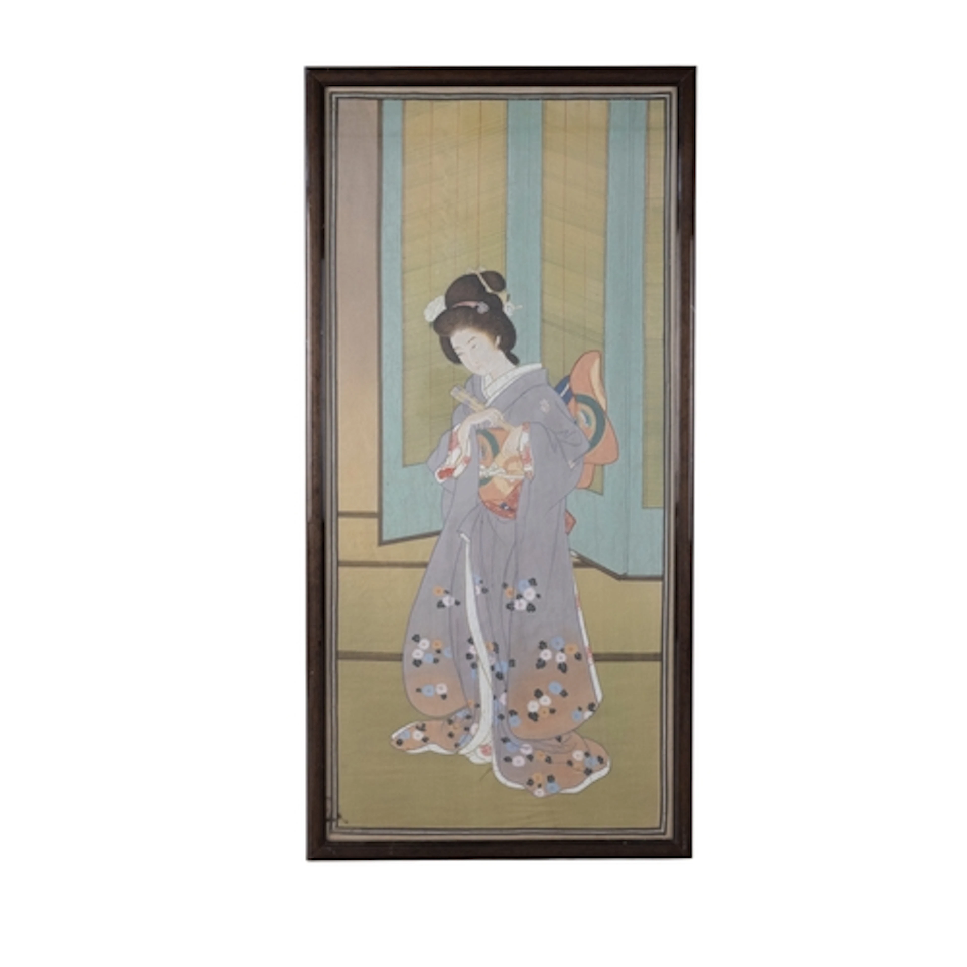 A JAPANESE FULL LENGTH PORTRAIT GOUACHE PAINTING depicting a...