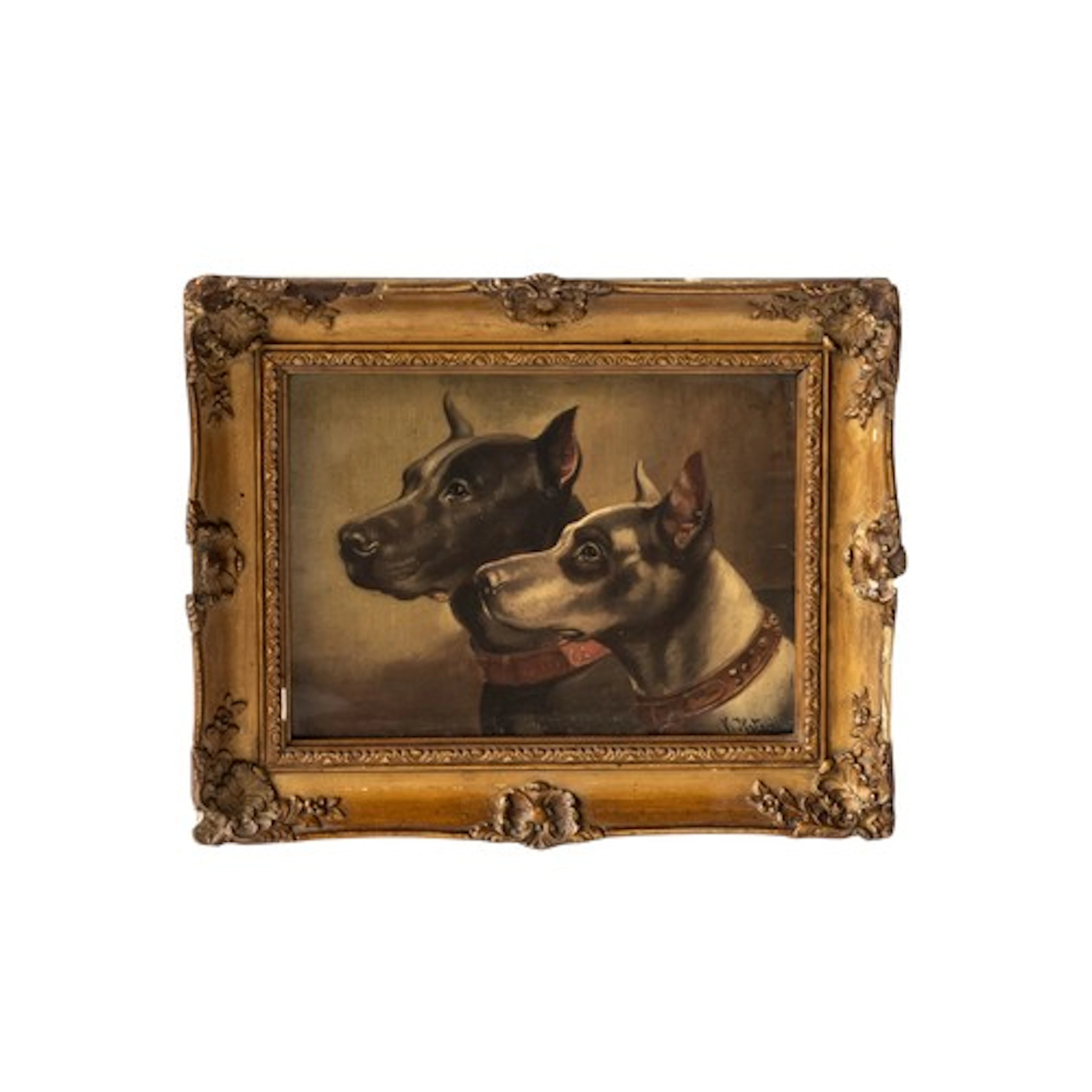 A 19TH CENTURY OIL ON PANEL STUDY OF TWO BULL MASTIFFS indis...
