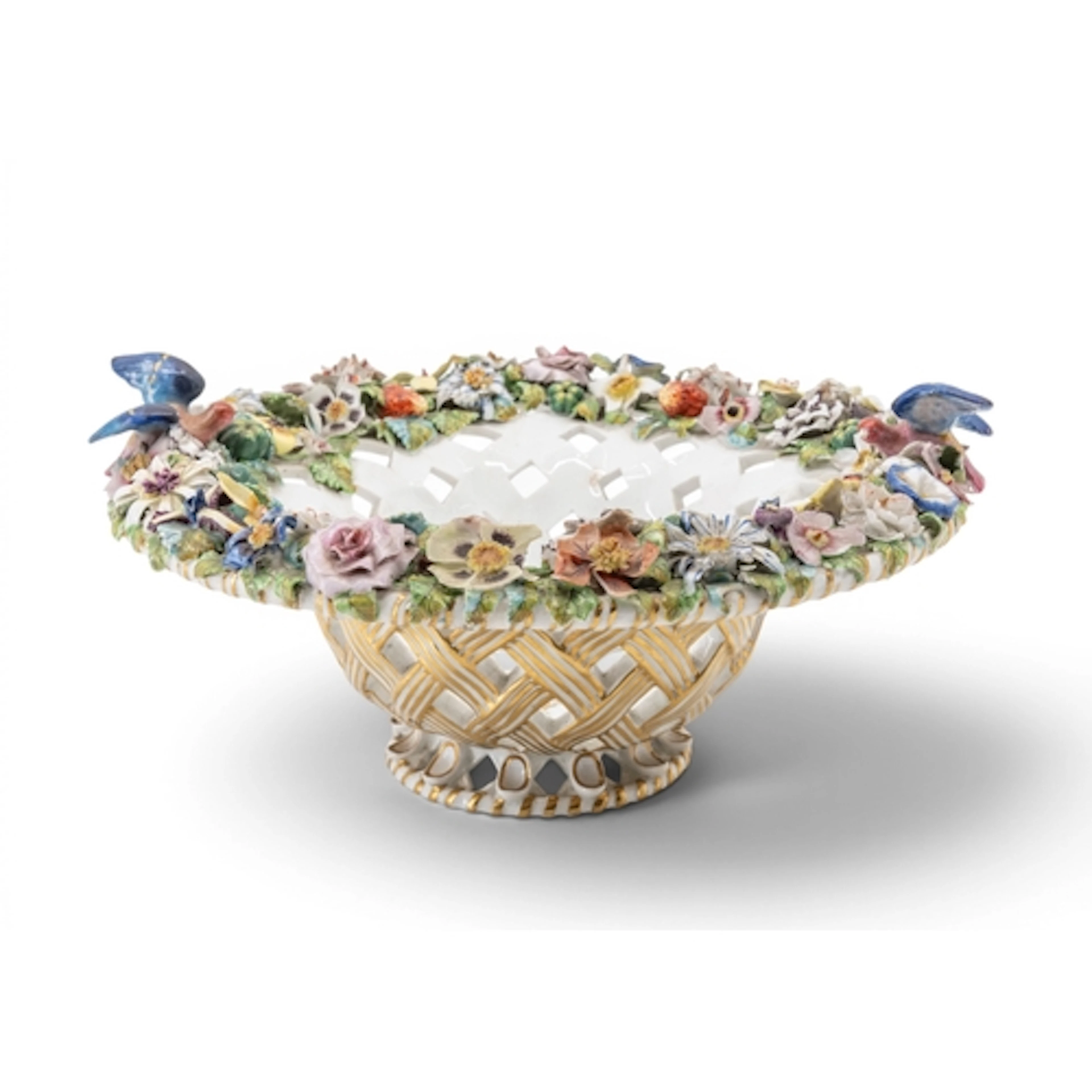 BLOOR DERBY RETICULATED BASKET with faux gilded whicker latt...