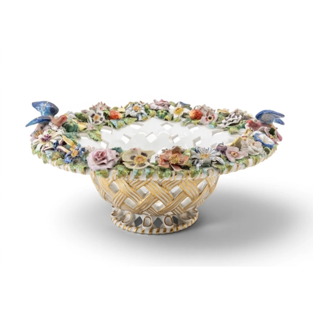 BLOOR DERBY RETICULATED BASKET with faux gilded whicker latt...