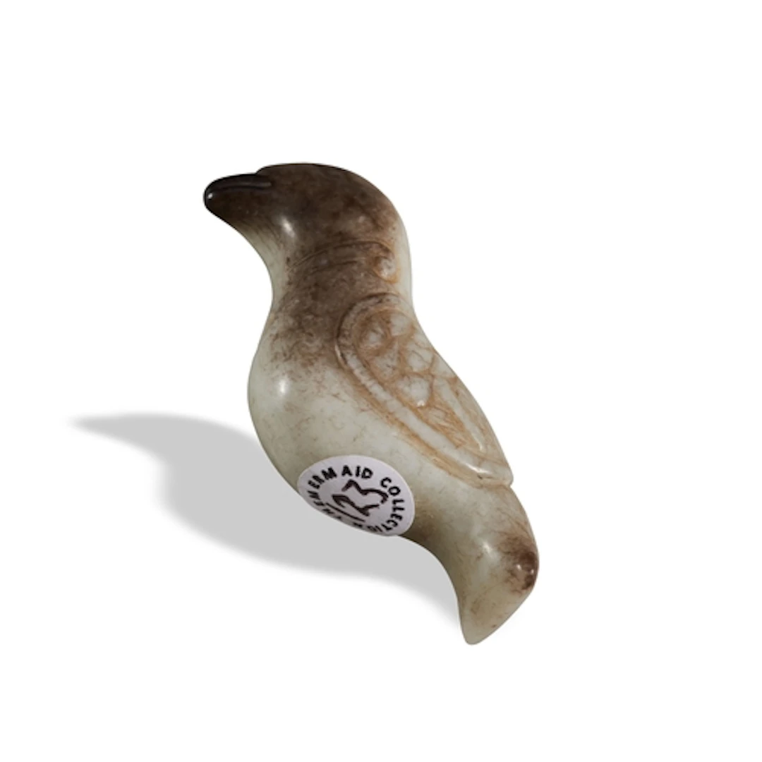 CARAMEL OPAQUE BIRD ARCHAIC STYLE 20TH CENTURY 青褐玉鸟 二十世纪 6 c...