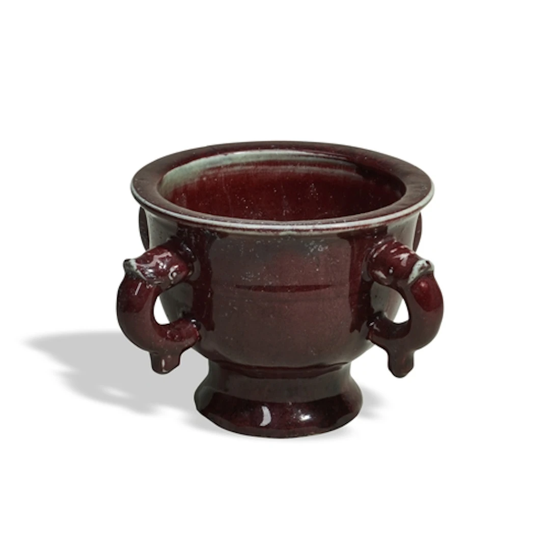 AN UNUSUAL FLAMBE-GLAZED CENSER QING DYNASTY 18TH CENTURY 祭红...