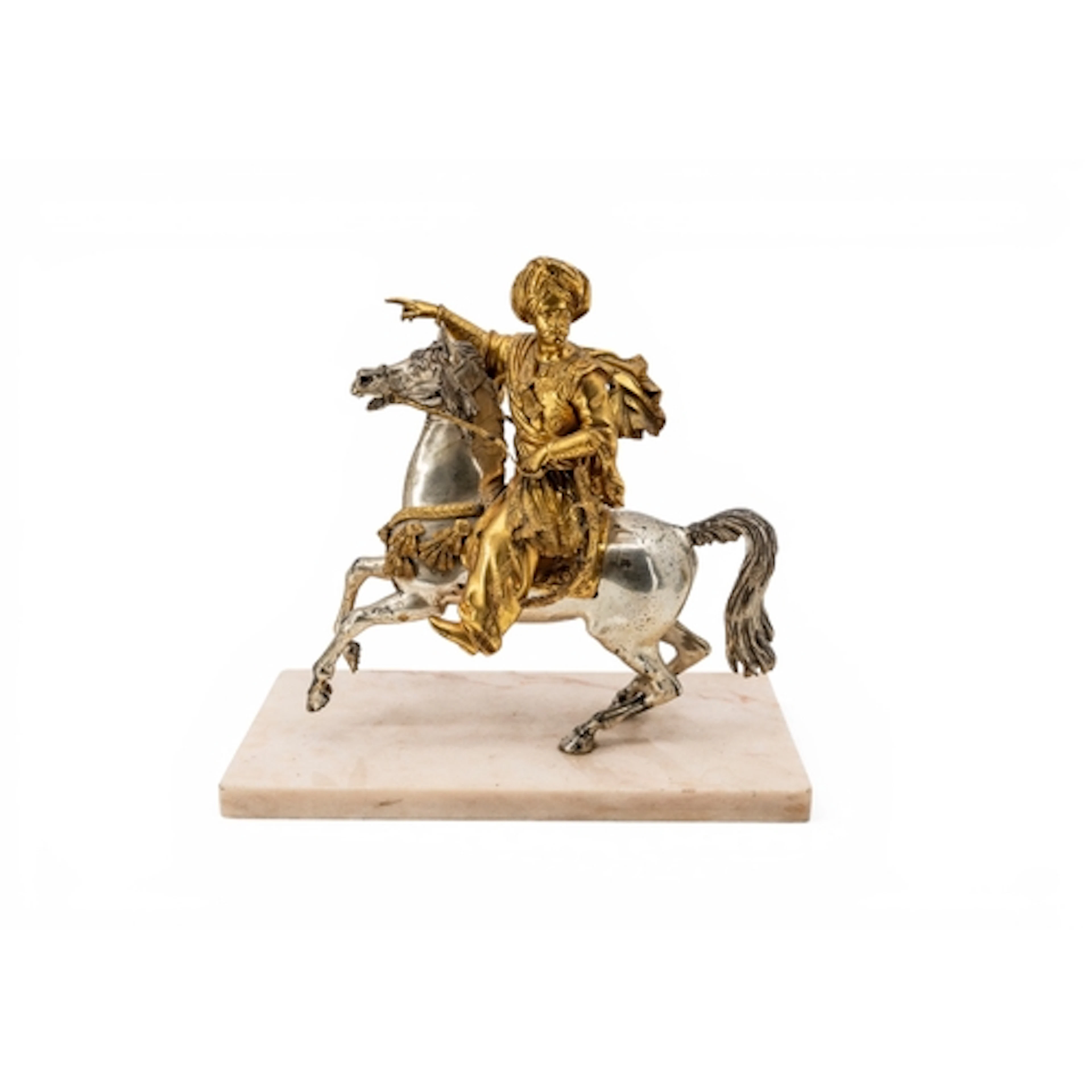 AN ORIENTALIST SILVER PLATED AND GILT BRONZE FIGURE of a 'Tu...