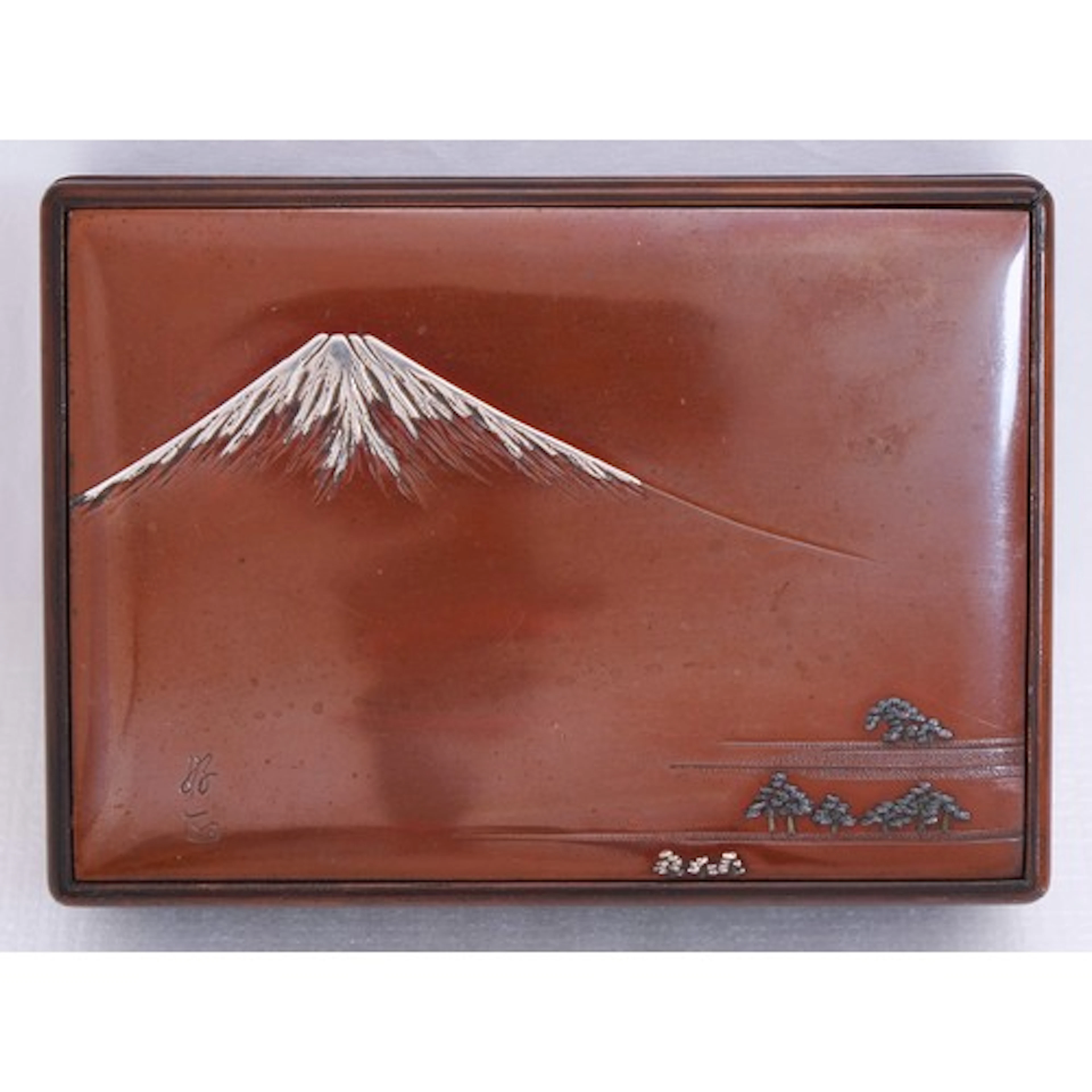 A JAPANESE WODDEN BOX WITH AN INLAID-SHIBUICHI COVER SIGNED ...
