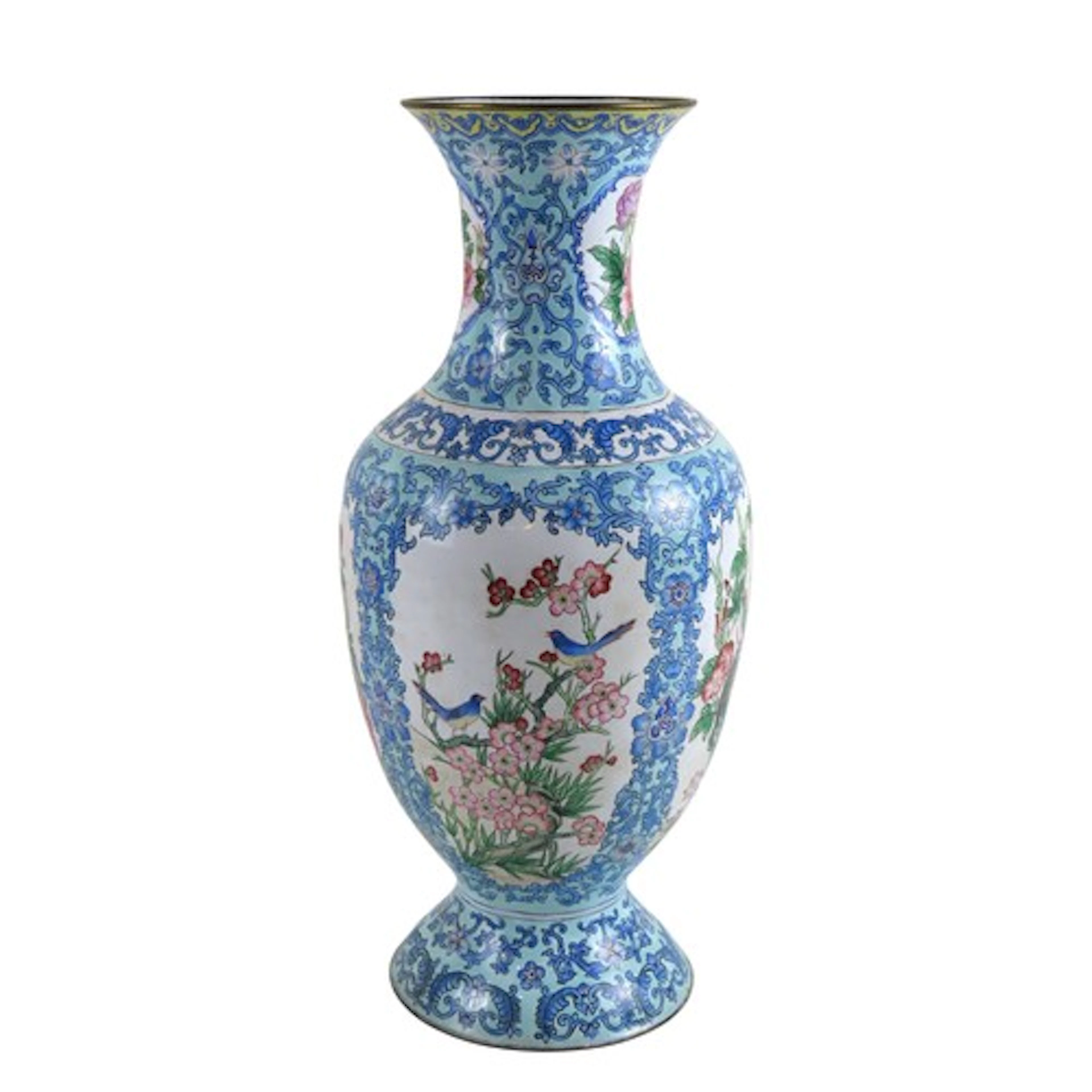 A CANTON ENAMEL FAMILLE ROSE BALUSTER VASE EARLY 20TH CENTUR...