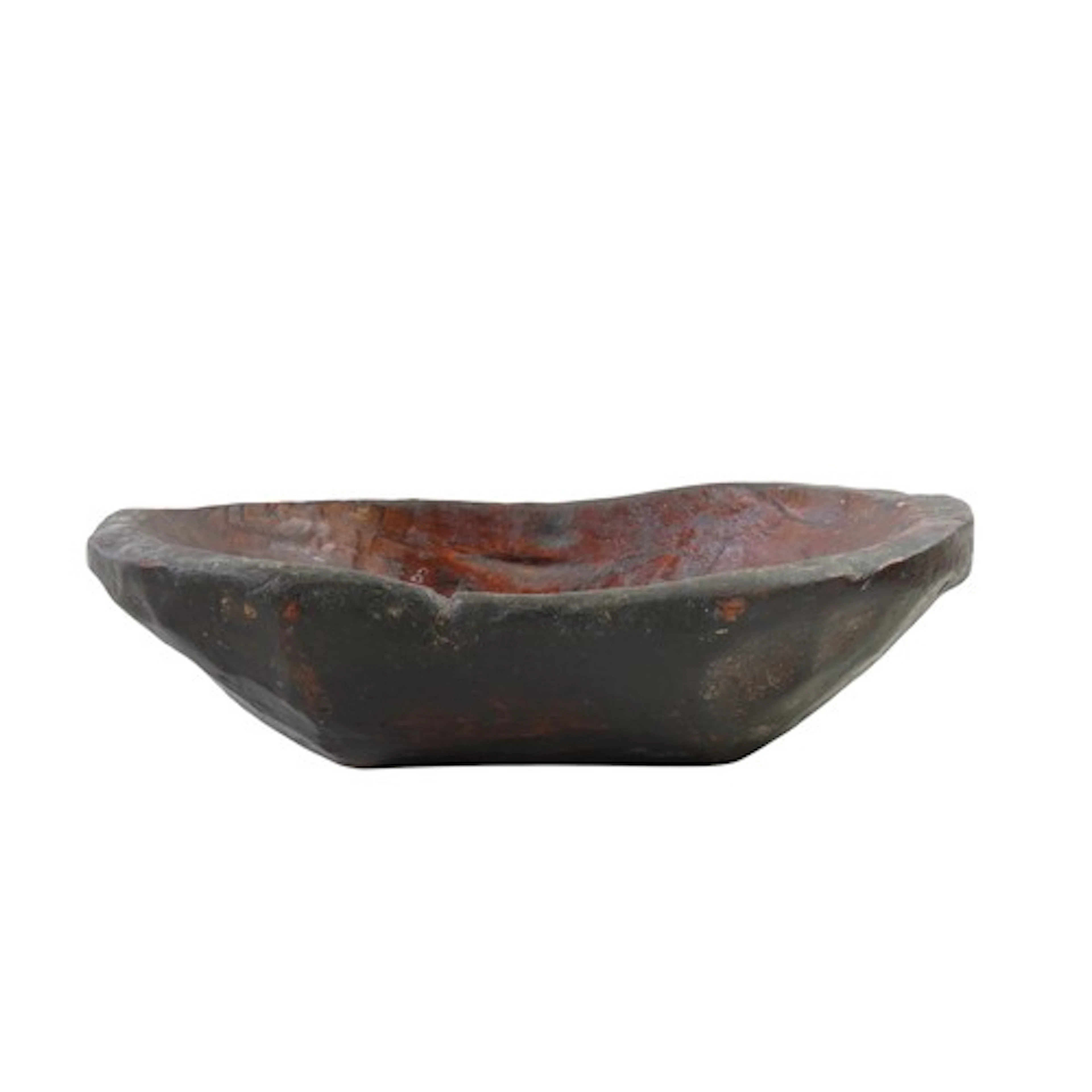 A PRIMITIVE HAND CARVED WOODEN BOWL 18TH/19TH CENTURY oval f...