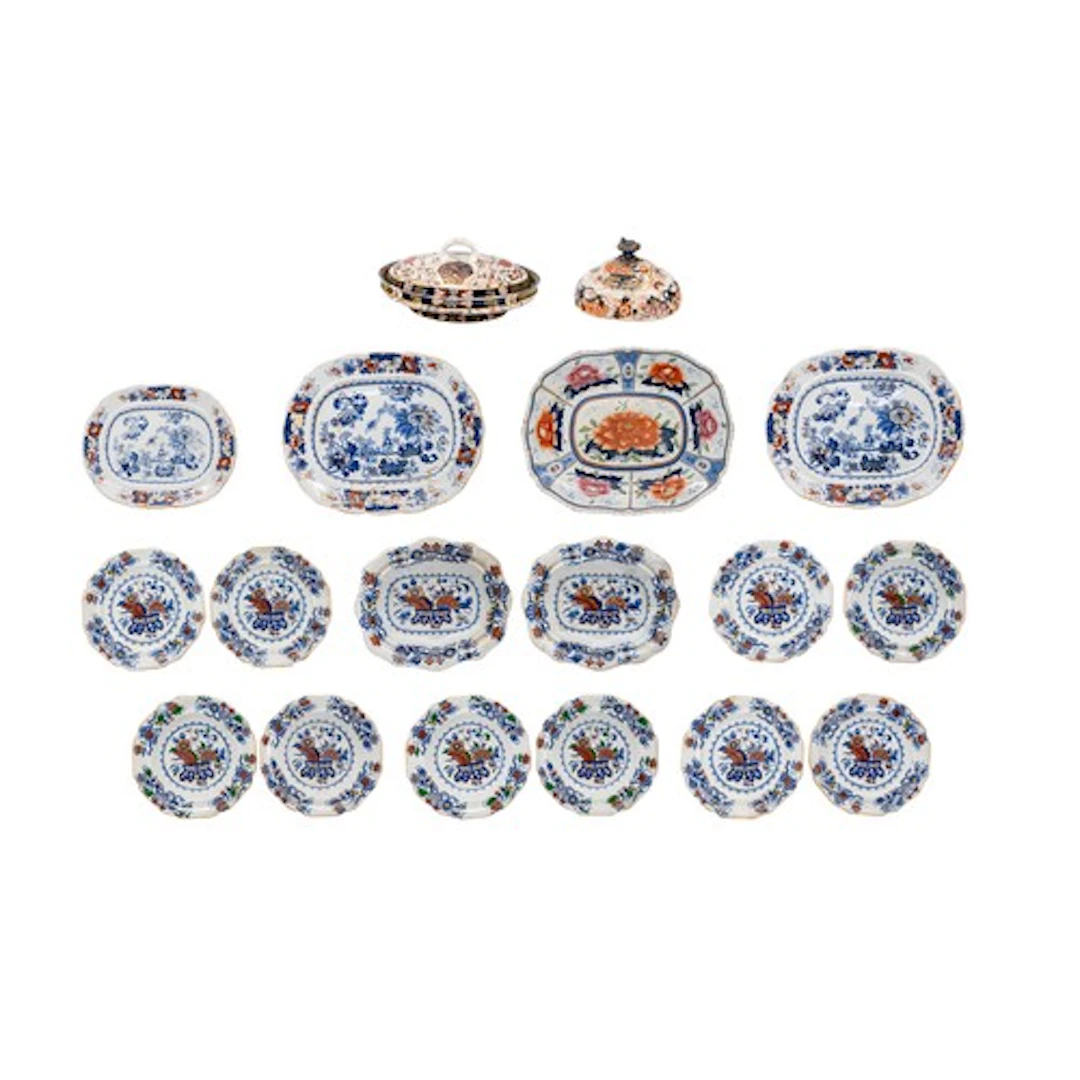 FIVE IRONSTONE CAULDON PLACE PLATES with floral decoration, ...