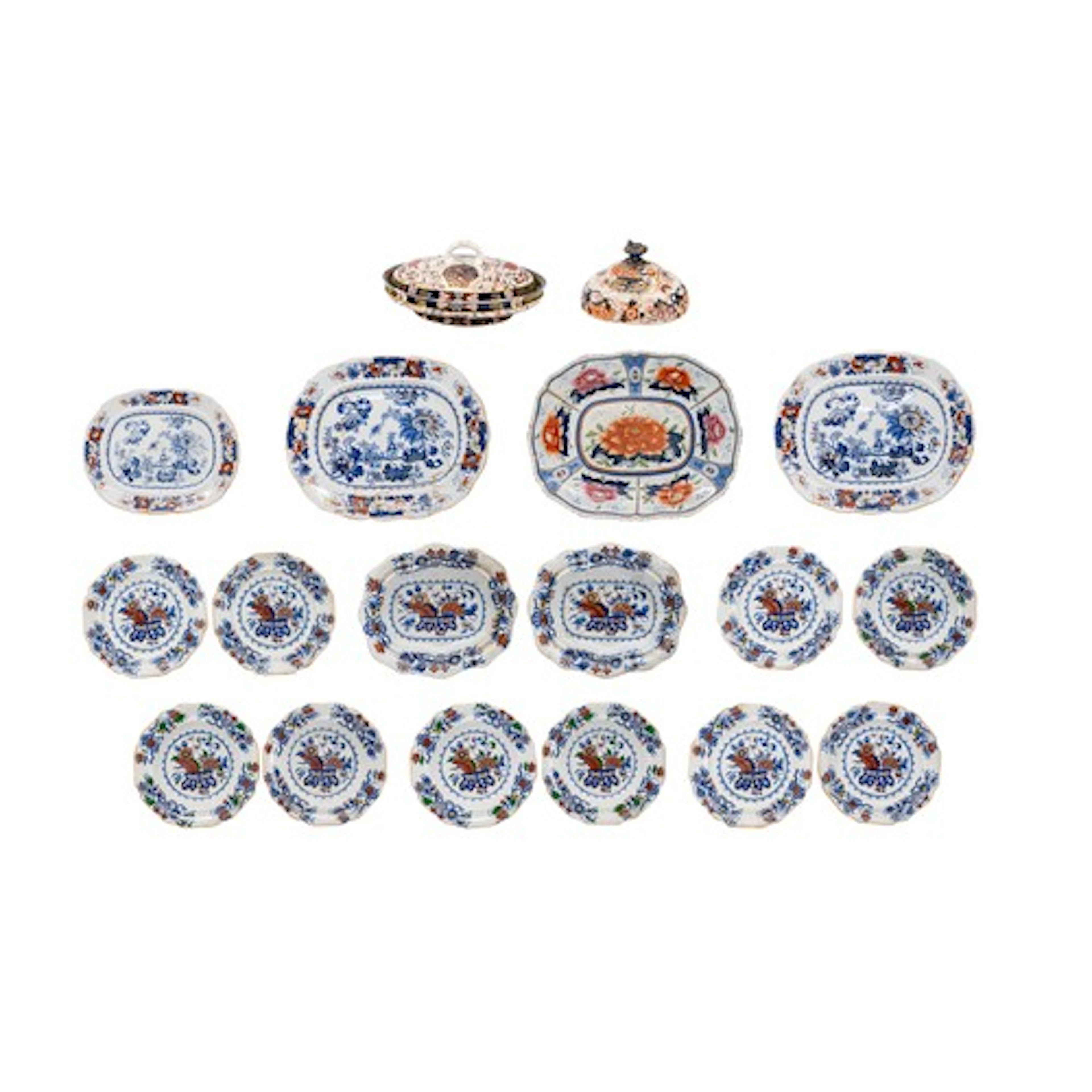 FIVE IRONSTONE CAULDON PLACE PLATES with floral decoration, ...