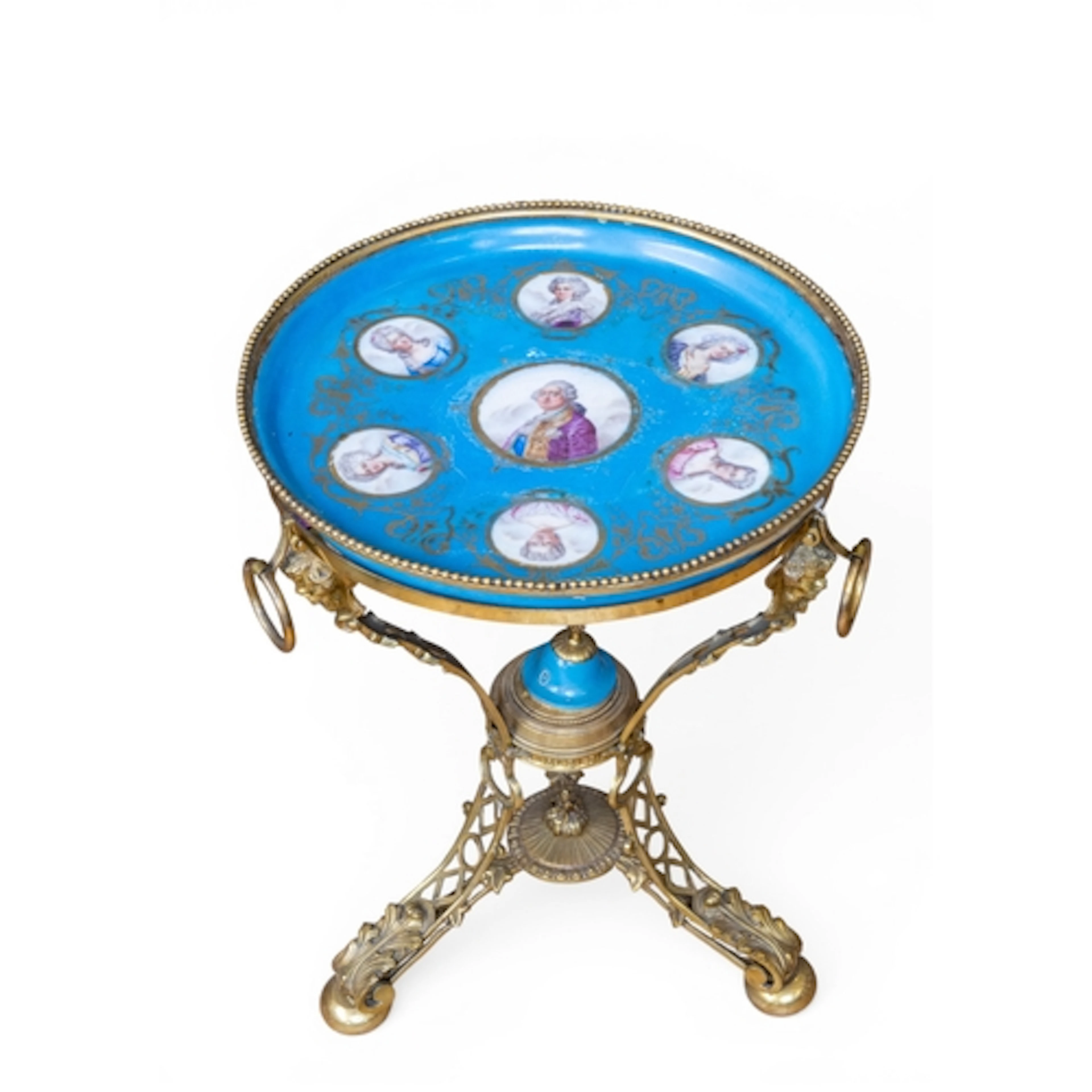 A SEVRES SIDE TABLE the circular porcelain top decorated wit...