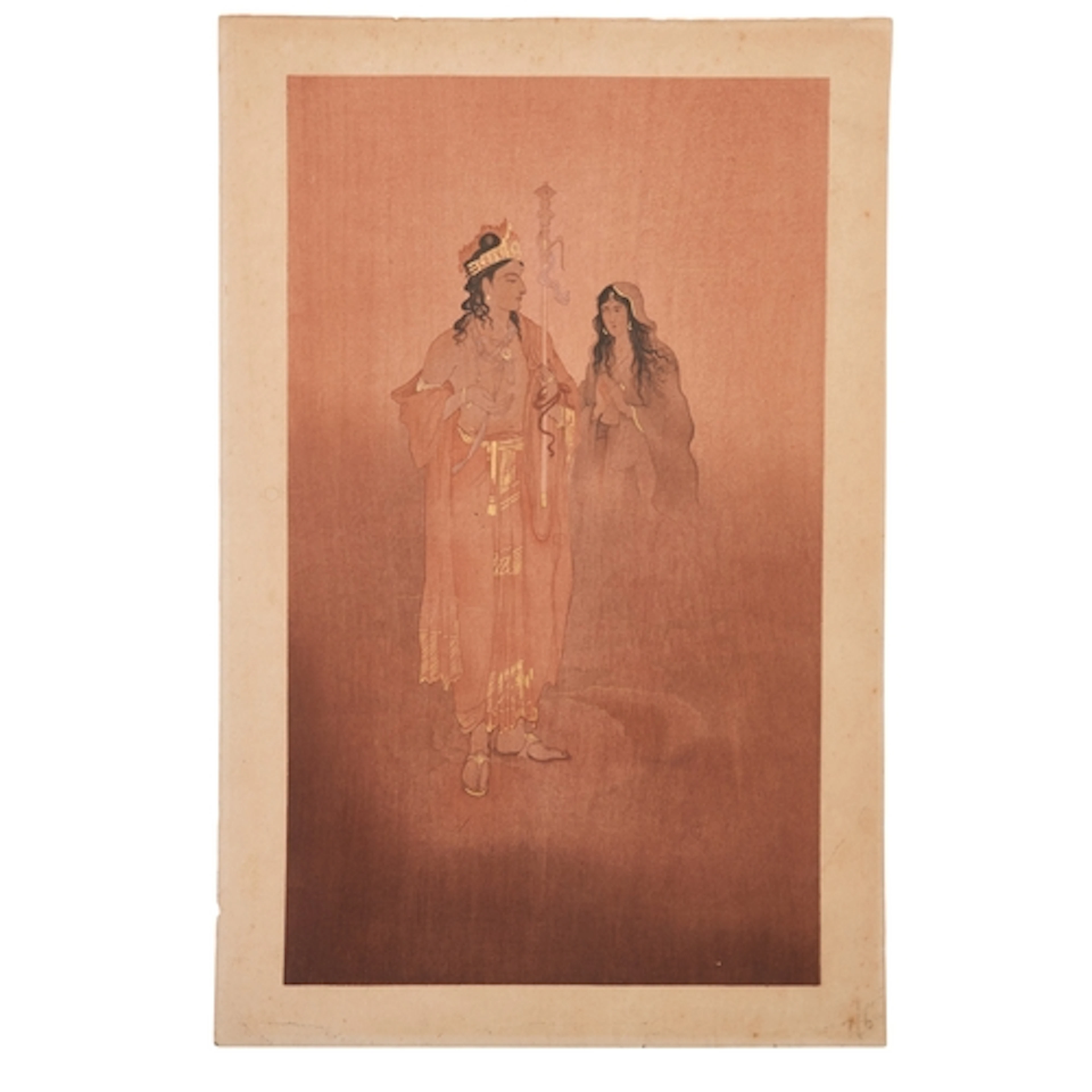 NANDALOL BOSE (1882-1966) SAVITRI AND YAMA woodblock print o...