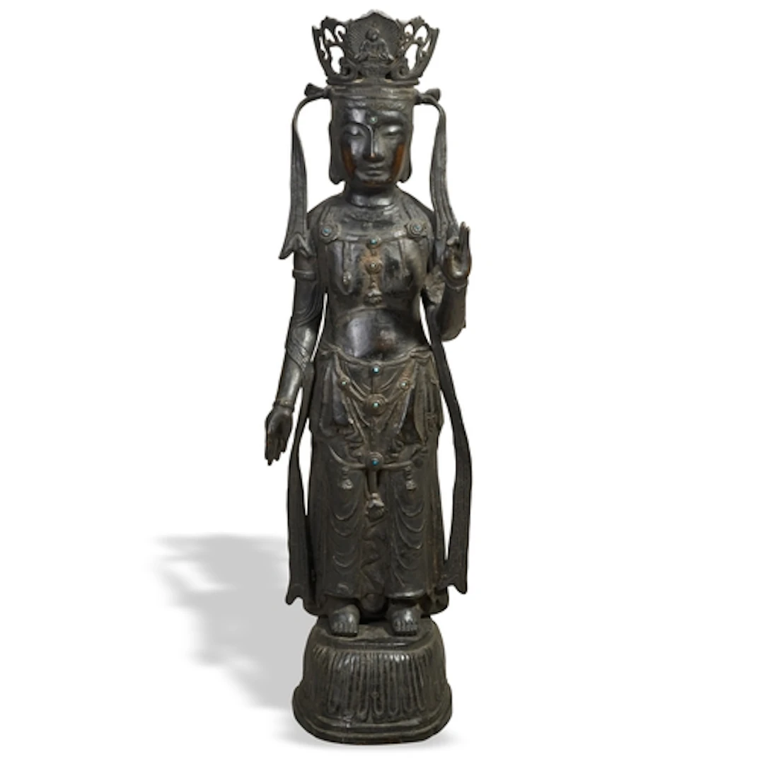 A RARE BRONZE FIGURE OF GUANYIN, GWAN-EUM KOREAN, 18TH CENTU...
