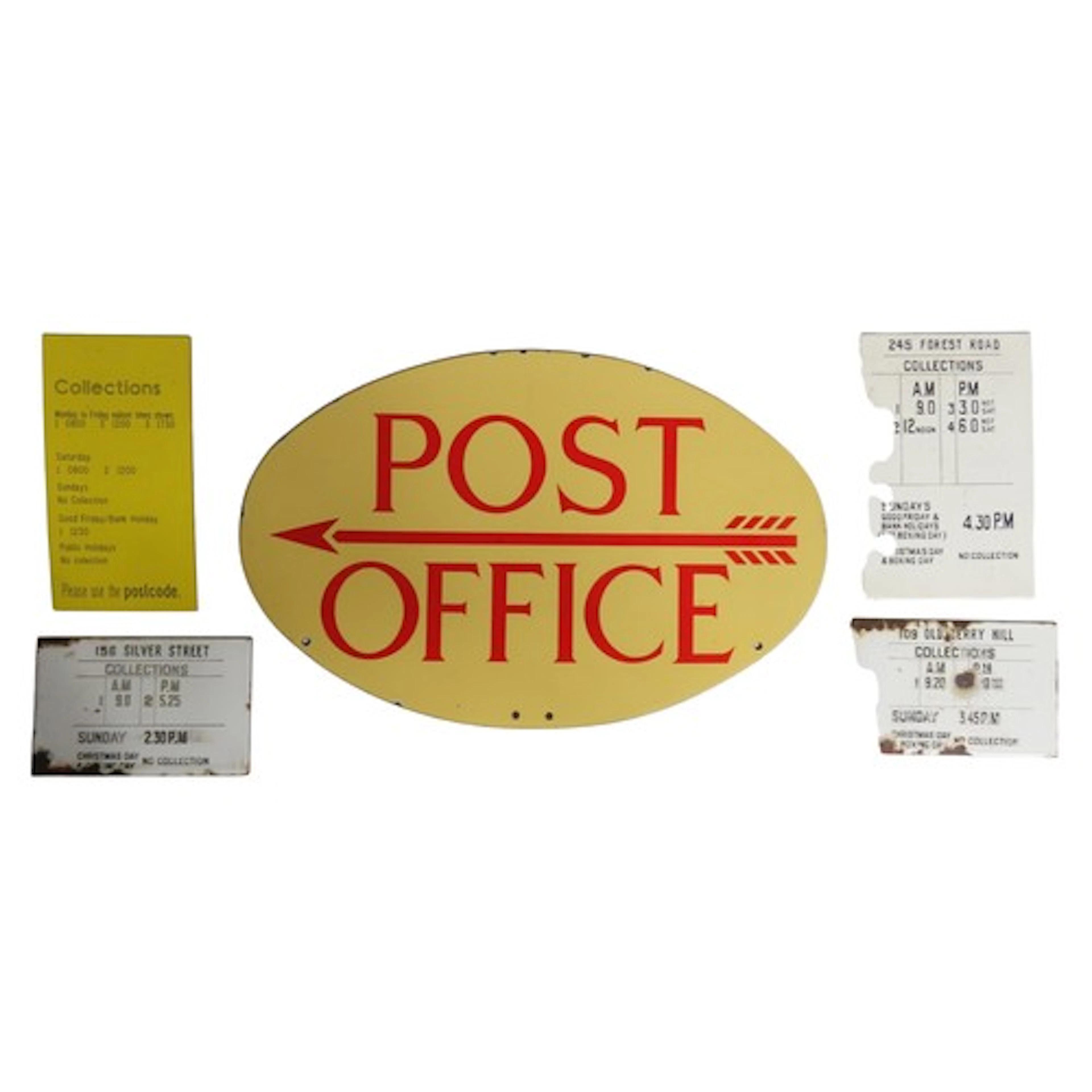A DOUBLE-SIDED ENAMELED POST OFFICE SIGN CIRCA 1950 (29 x 46...