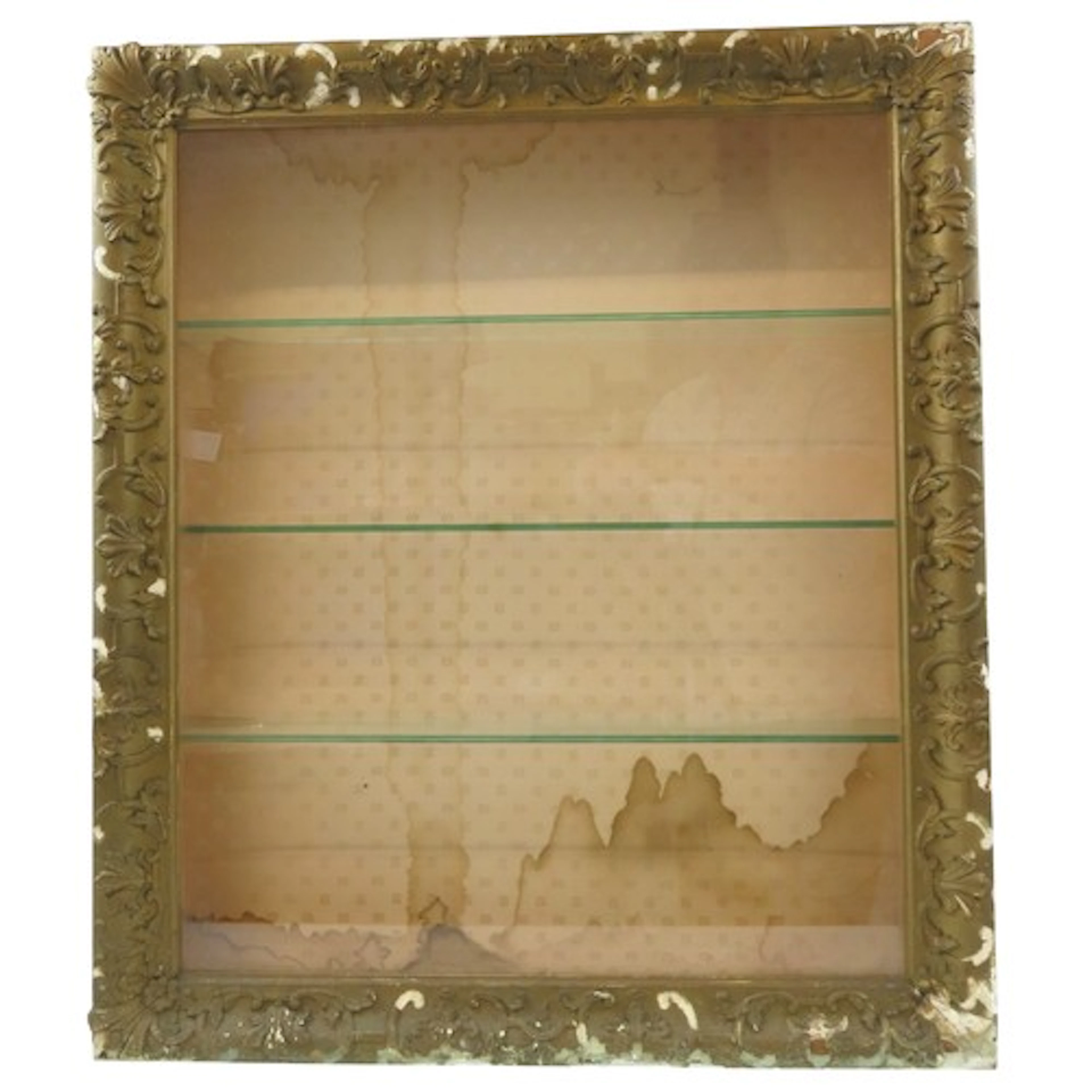A VINTAGE WALL MOUNTED BIJOUTERIE CABINET the gilt gesso fra...