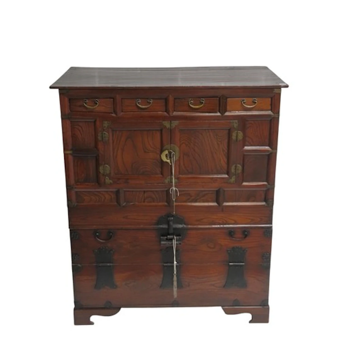 An ANTIQUE KOREAN BANDAJI JANG CABINET with a two door compa...