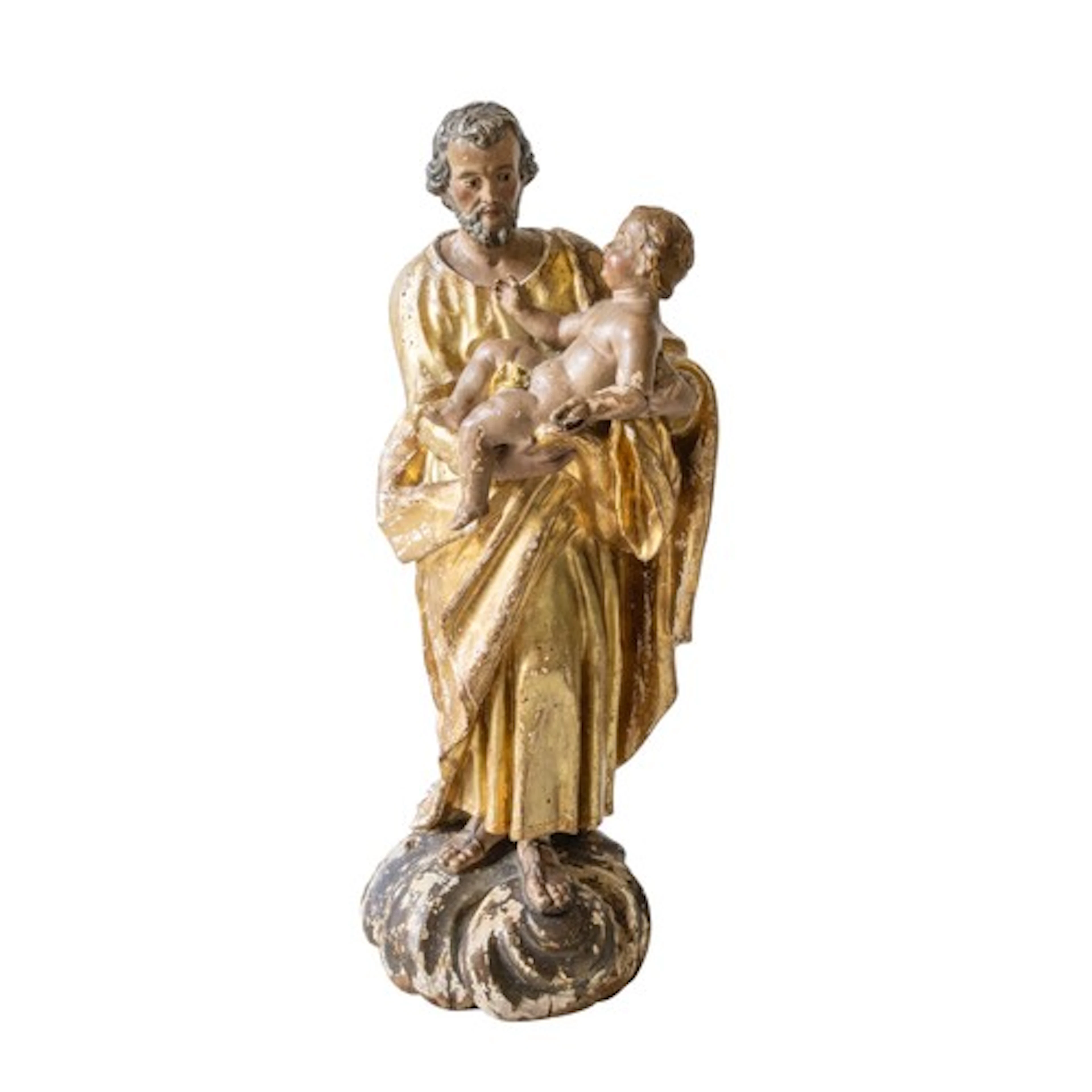 AN 18TH CENTURY PARCEL GILT AND CARVED WOODEN ECCLESTASTICAL...