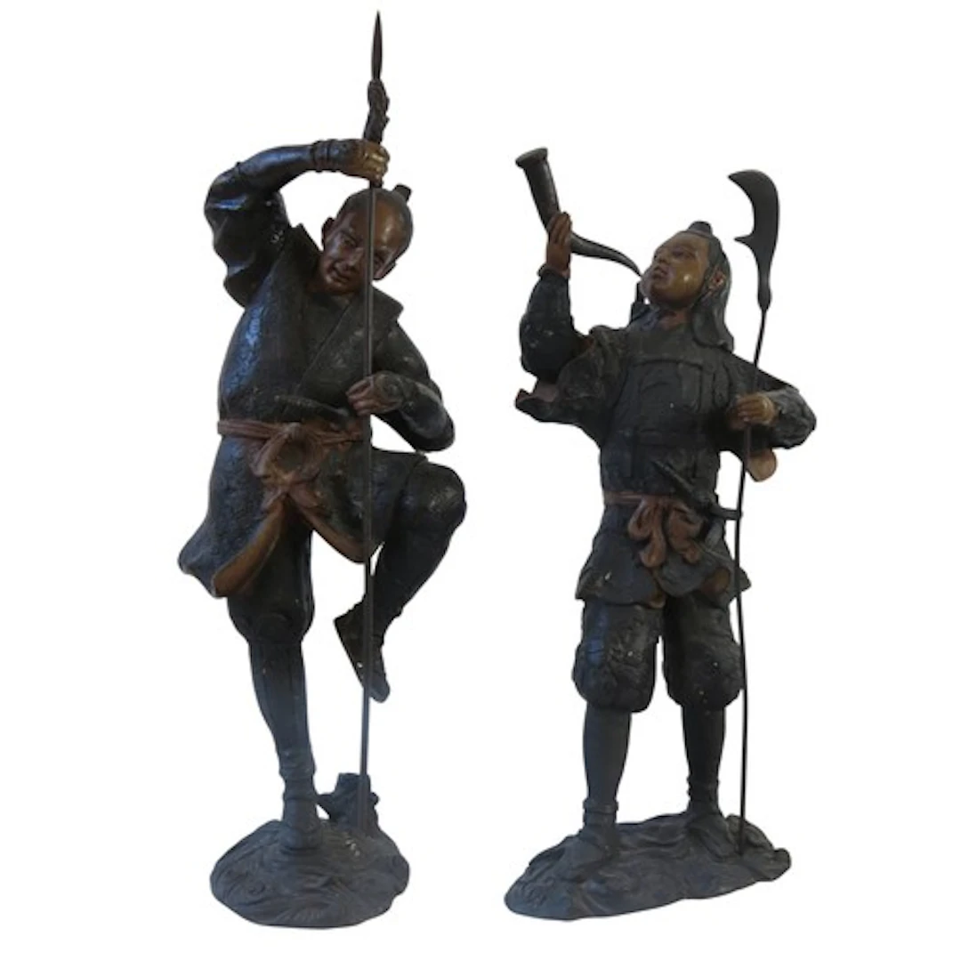 A PAIR OF JAPANESE CAST BRONZE SAMURAI FIGURES 20TH CENTURY ...
