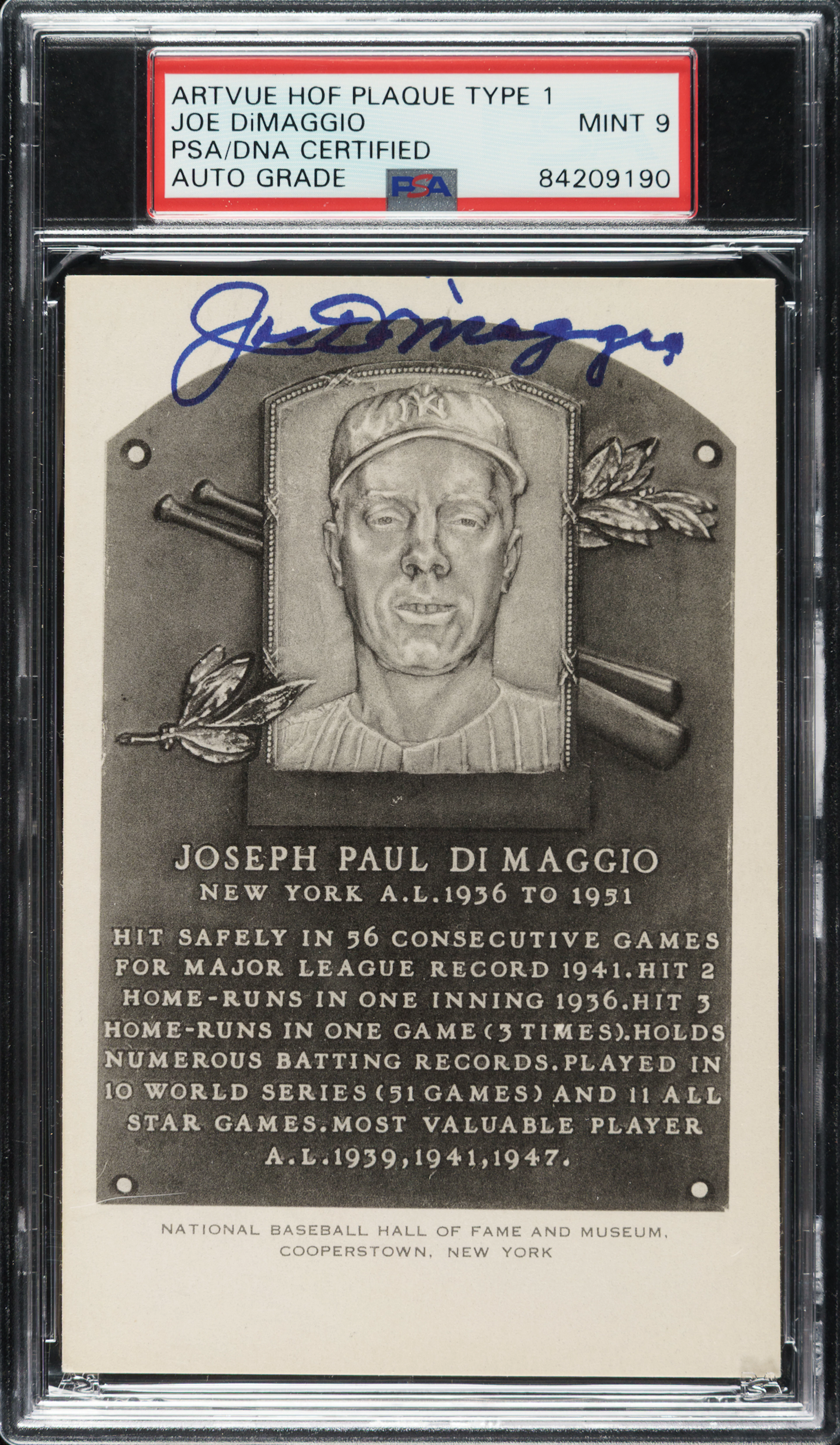 Signed 1953-1955 Artvue (Type 1) Black-and-White Hall of Fame Postcard