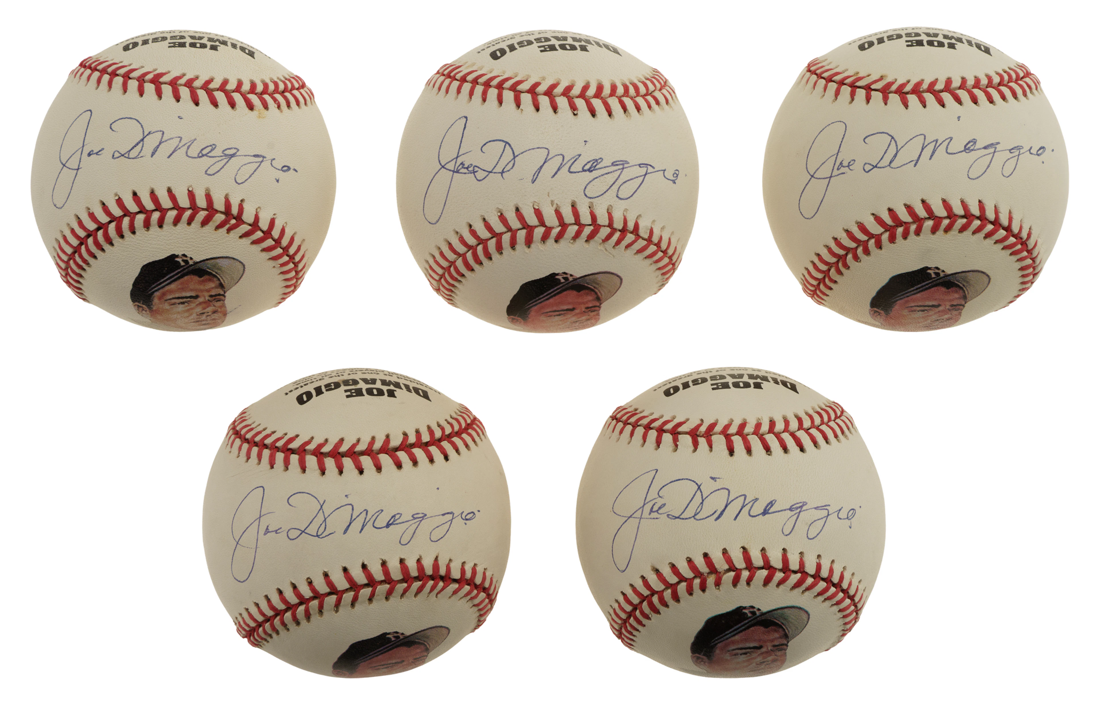 Joe DiMaggio Single-Signed Portrait Baseball Collection (5) - PSA/DNA