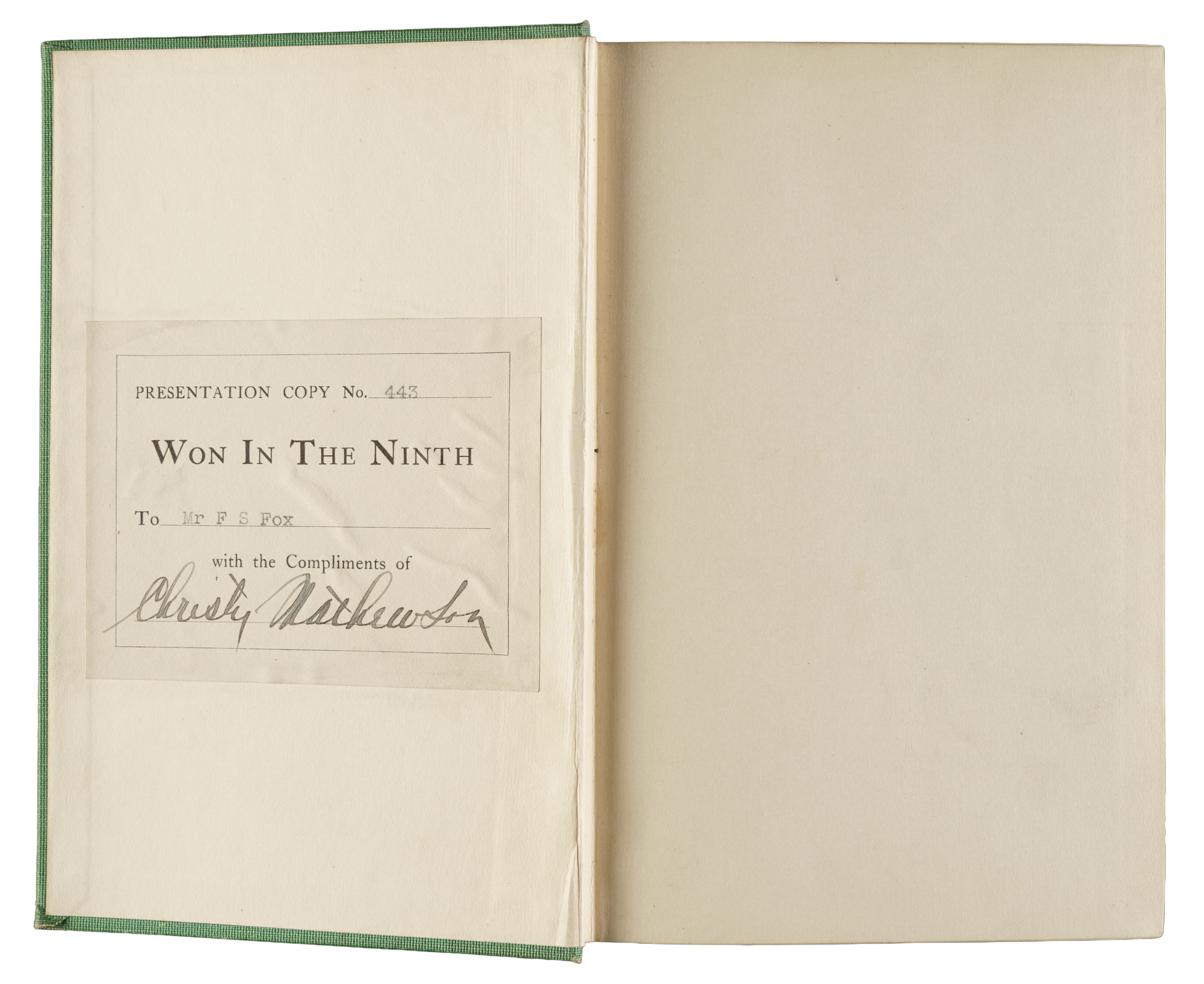 1910 Christy Mathewson Won In The Ninth Signed Presentation Edition - JSA
