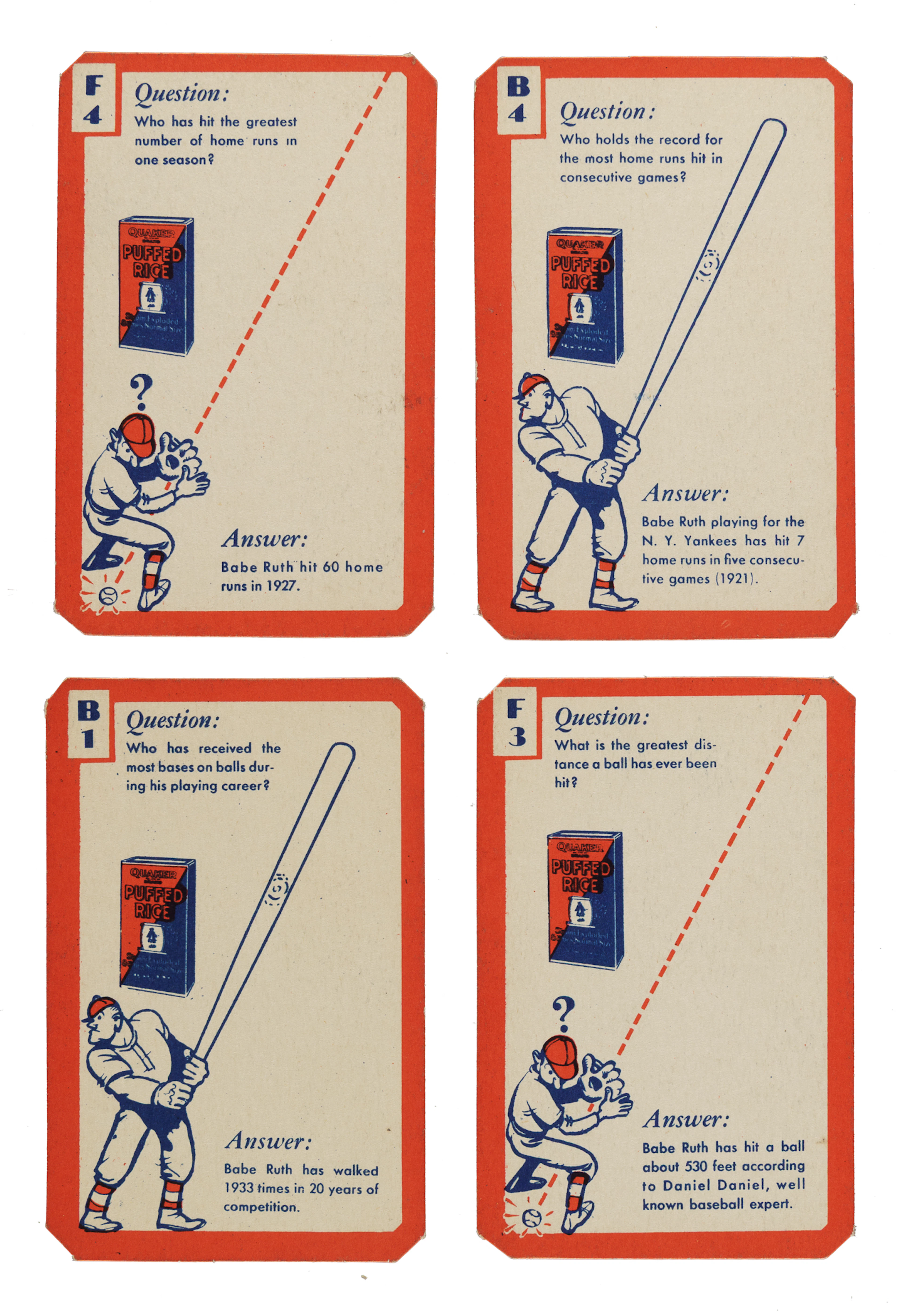 1934 Quaker Oats "Ask Me" Baseball Trivia Complete Set (26) Plus Instructions