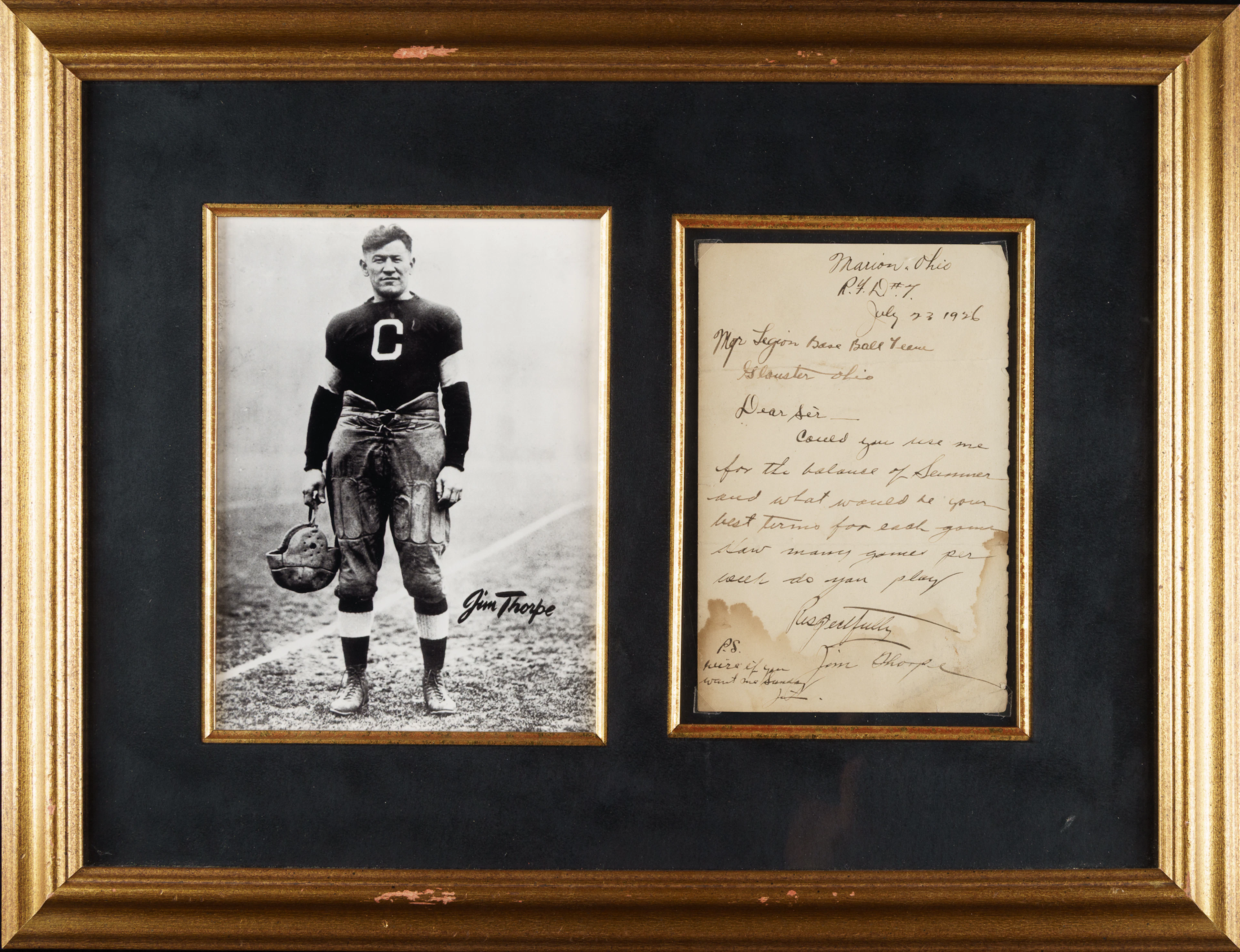 1926 Jim Thorpe Handwritten Letter with Baseball Content - JSA
