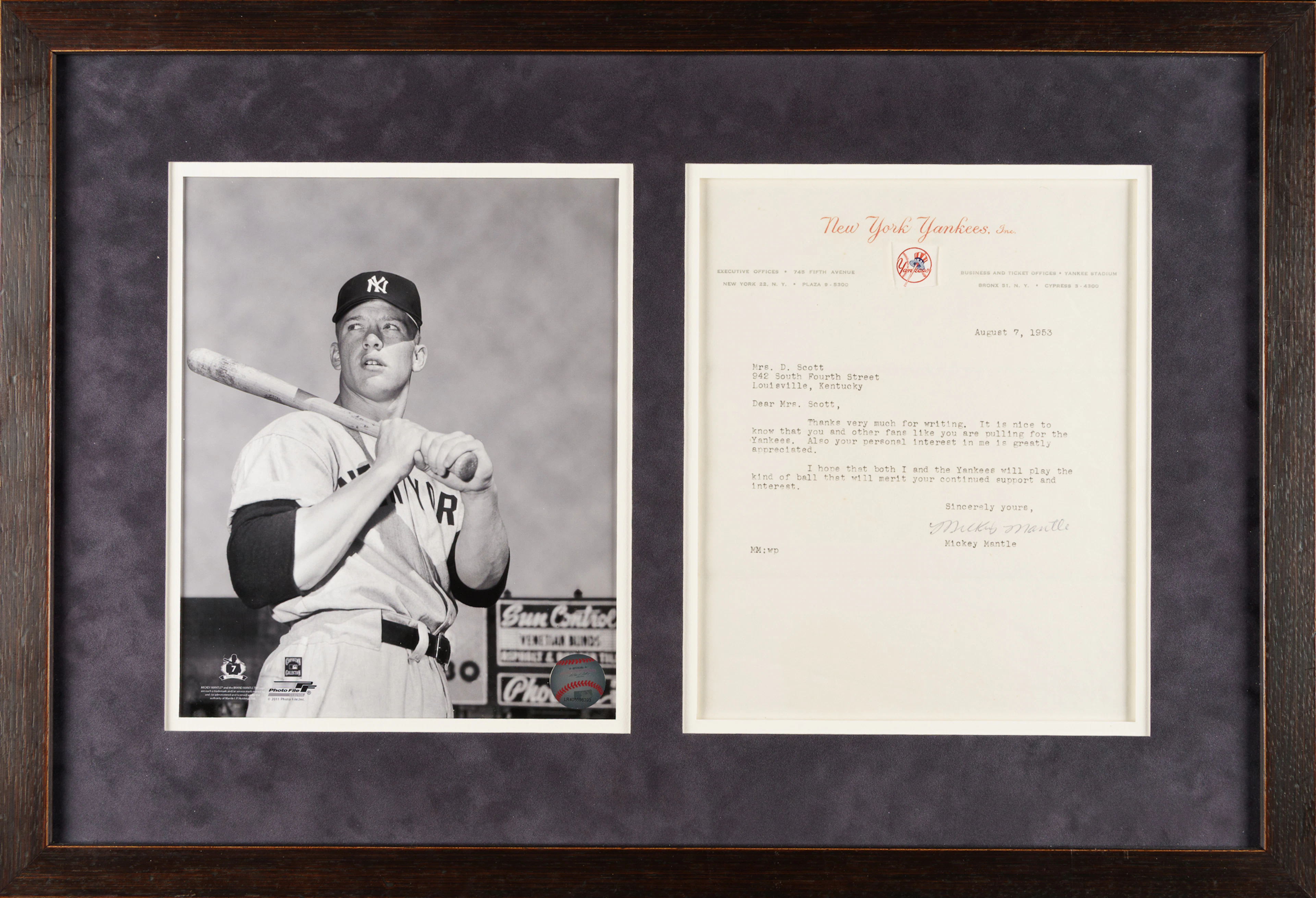 1953 Mickey Mantle Signed Letter on New York Yankees Letterhead - PSA/DNA