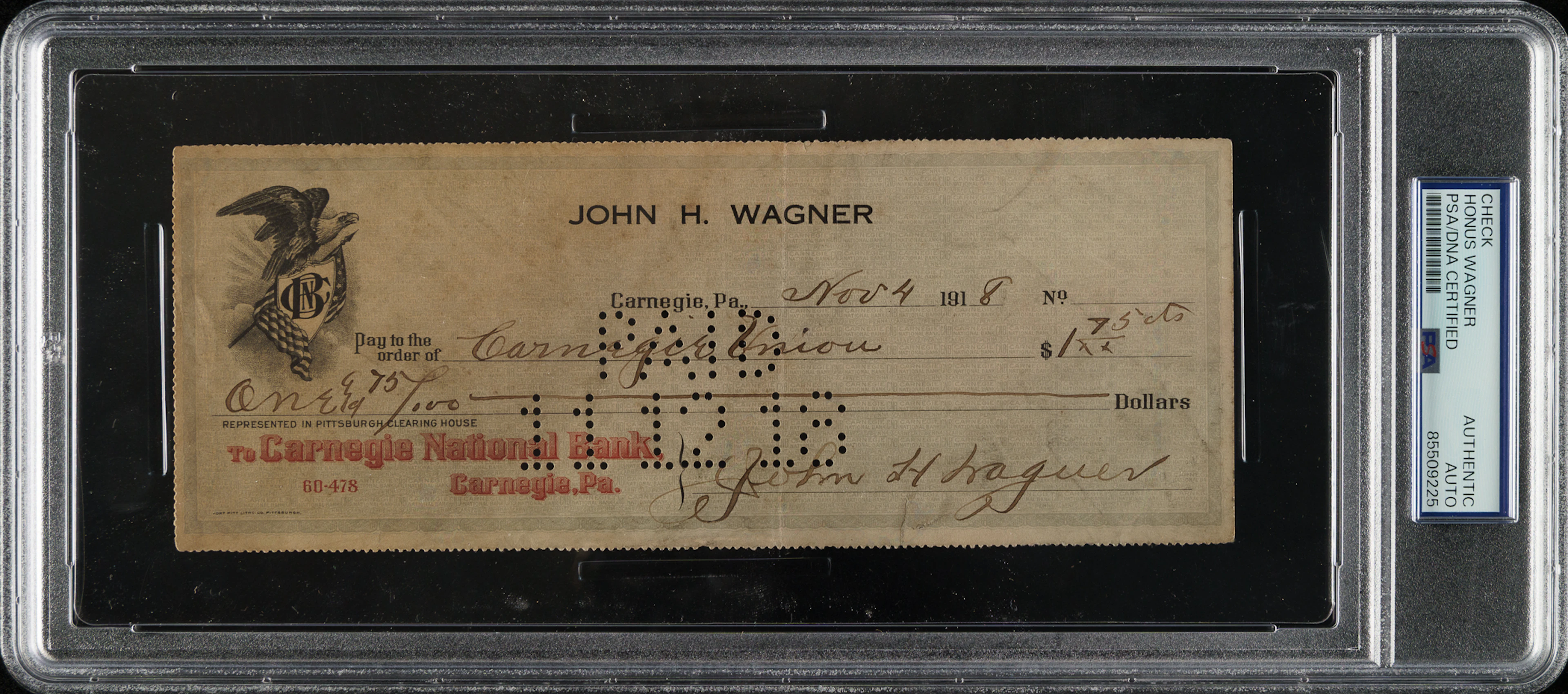 1918 Honus Wagner Signed Check - PSA/DNA