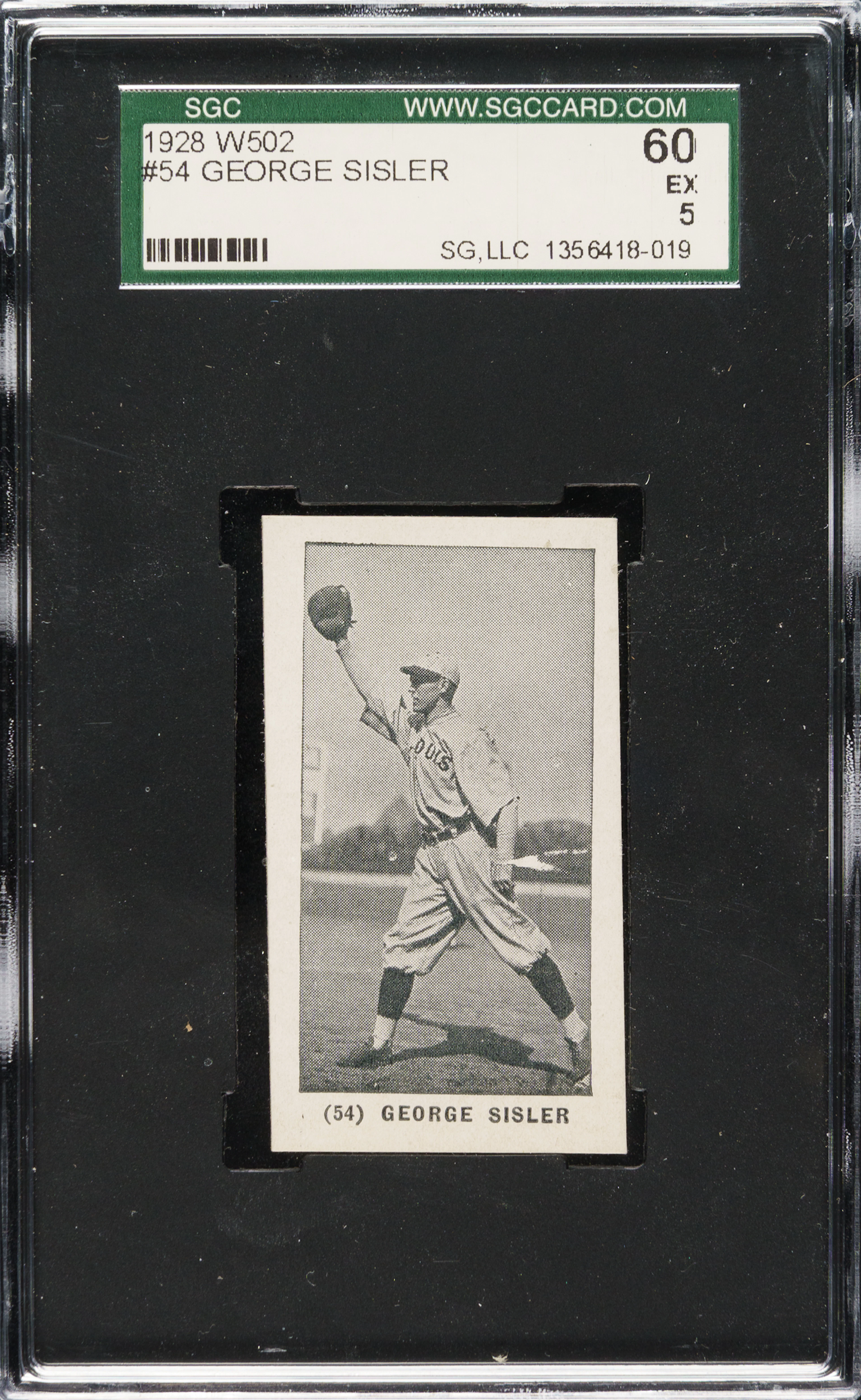 1928 W502 #54 George Sisler SGC EX 60 - Rare Home Run Back
