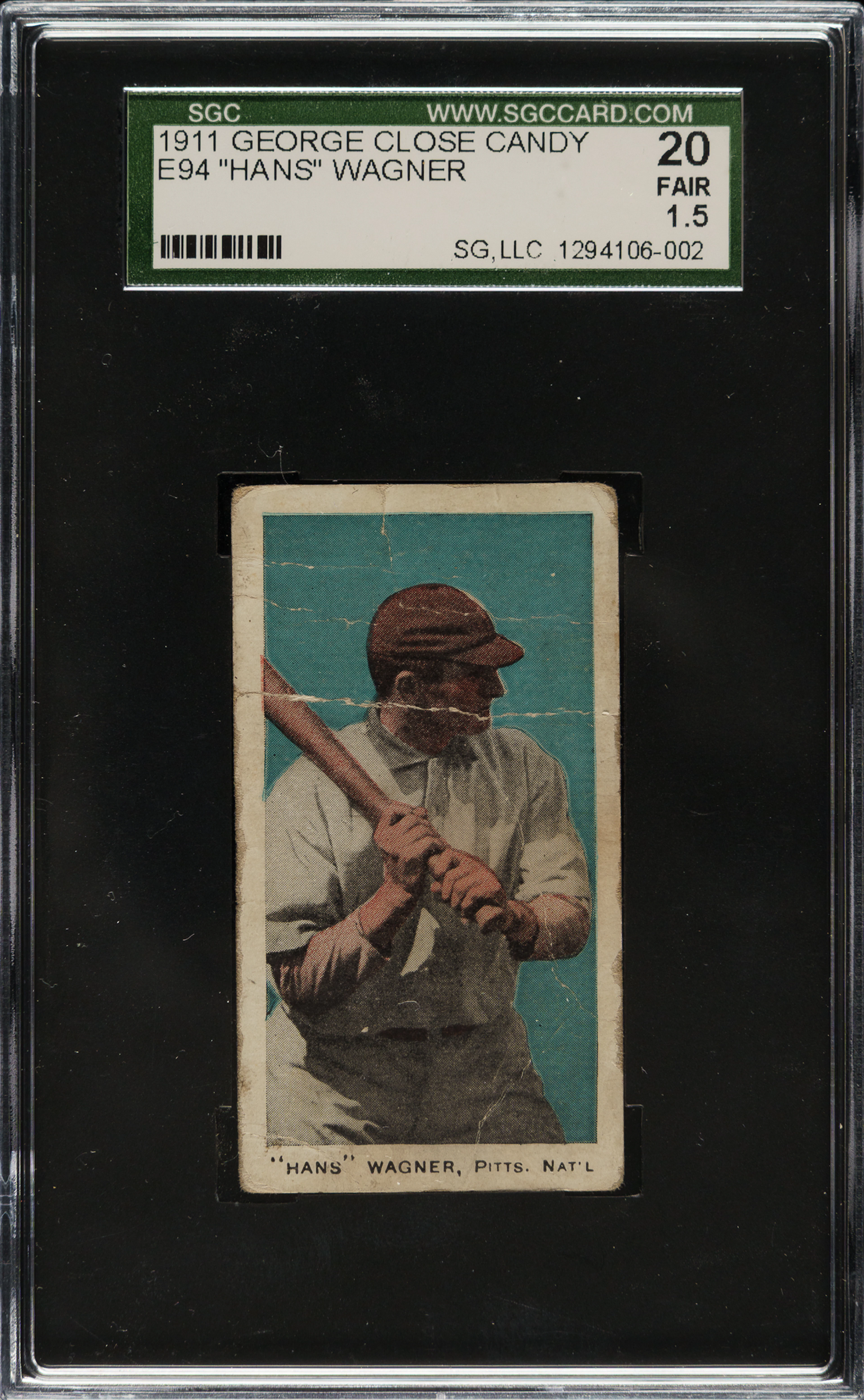 1911 E94 George Close Candy Honus Wagner SGC FAIR 20- Blue Background