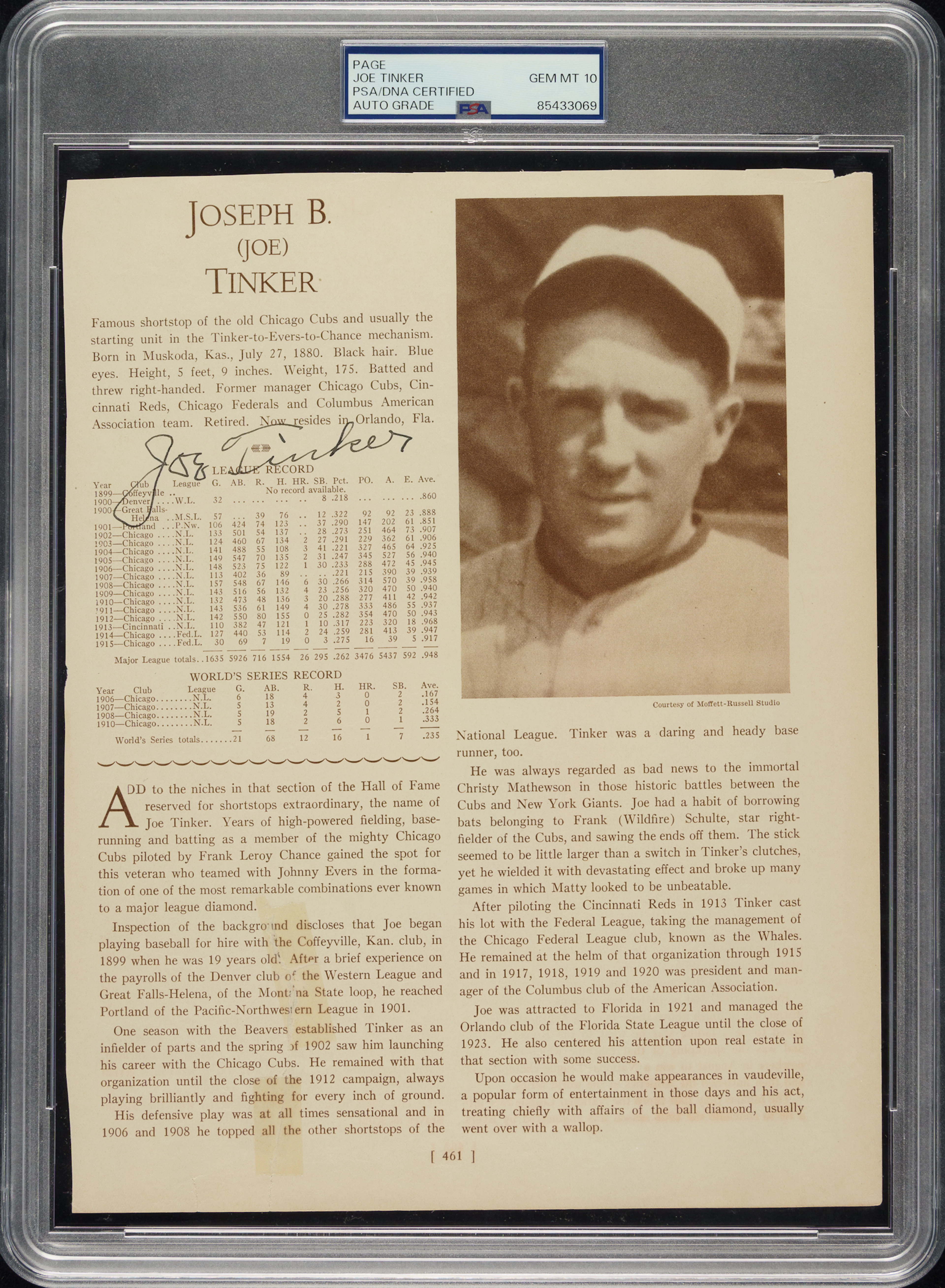 1933 Joe Tinker Signed "Who's Who in Baseball" Page PSA/DNA GEM MINT 10