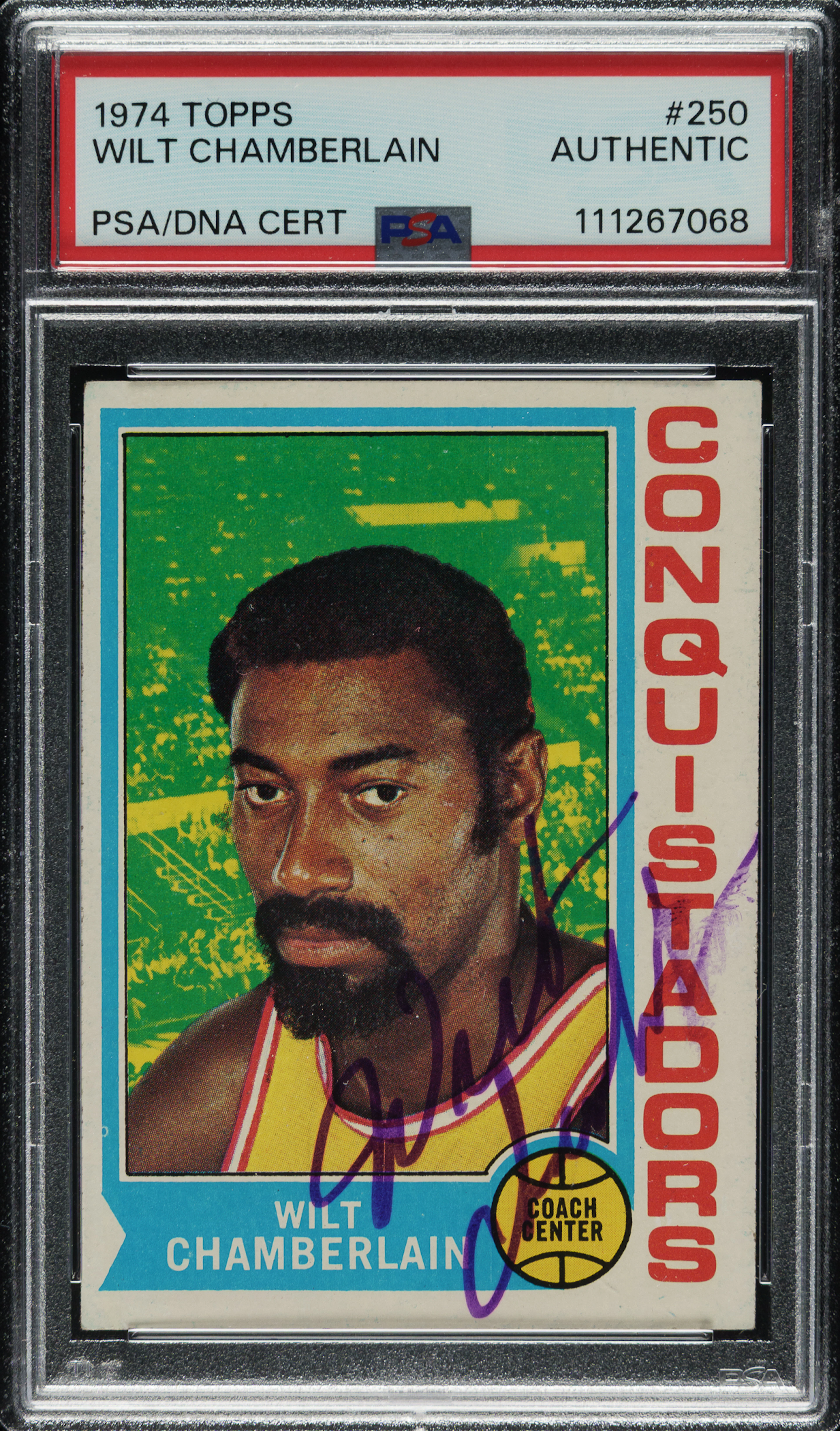 Signed 1974-1975 Topps Basketball #250 Wilt Chamberlain - PSA/DNA