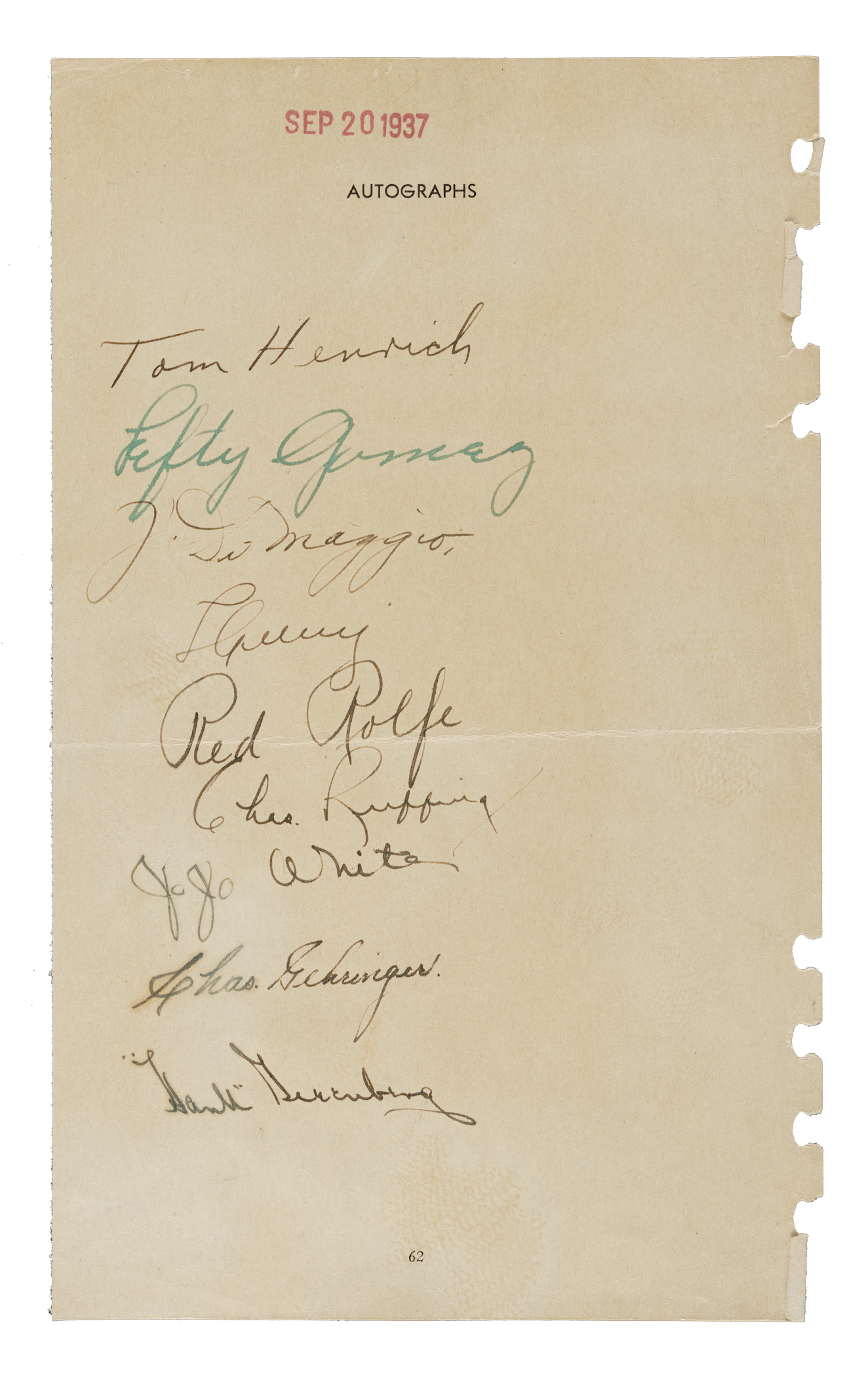 1937 New York Yankees and Detroit Tigers Multi-Signed Album Page with