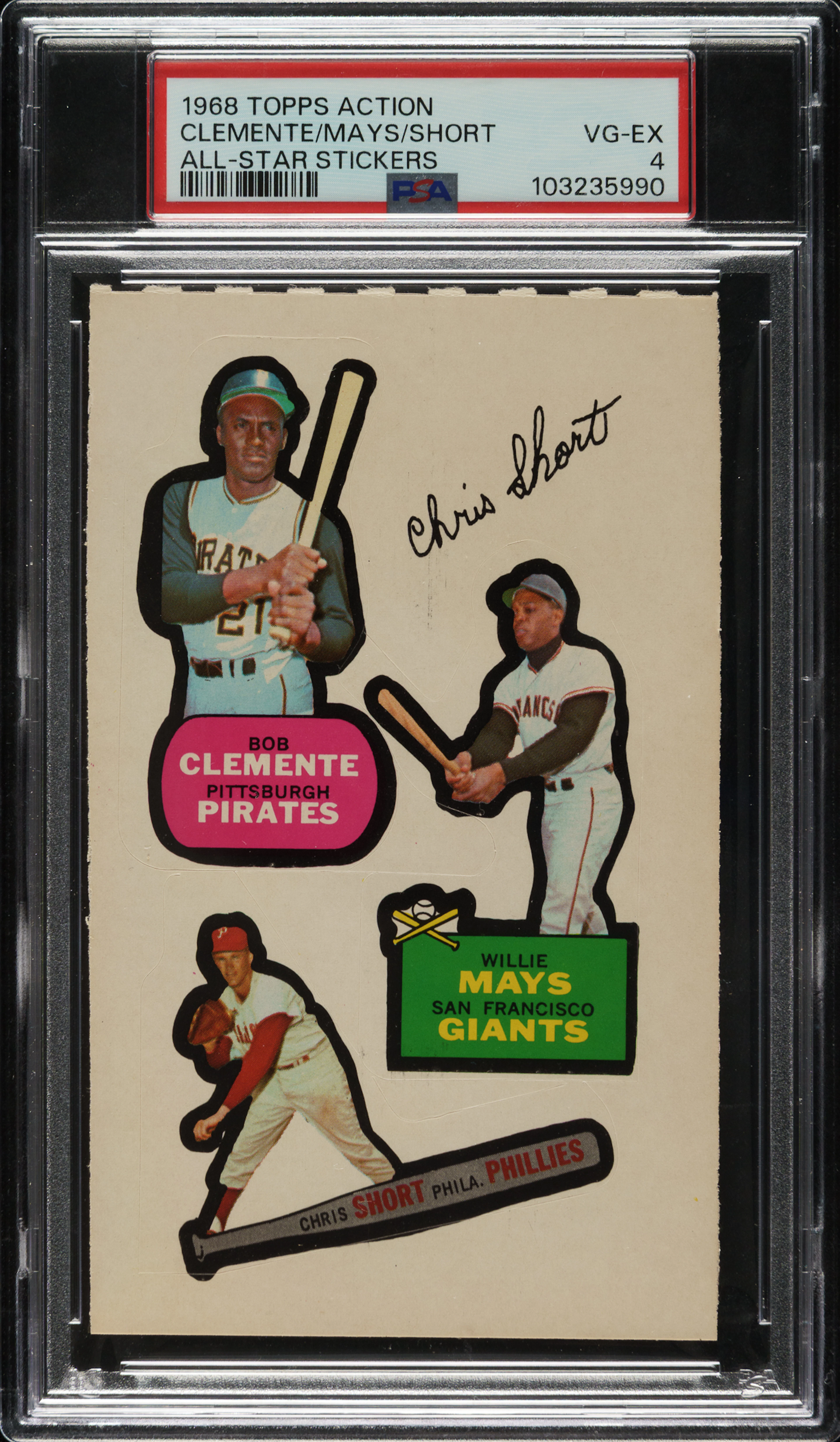 1968 Topps "Action All-Star Stickers" Roberto Clemente/Willie Mays/Short