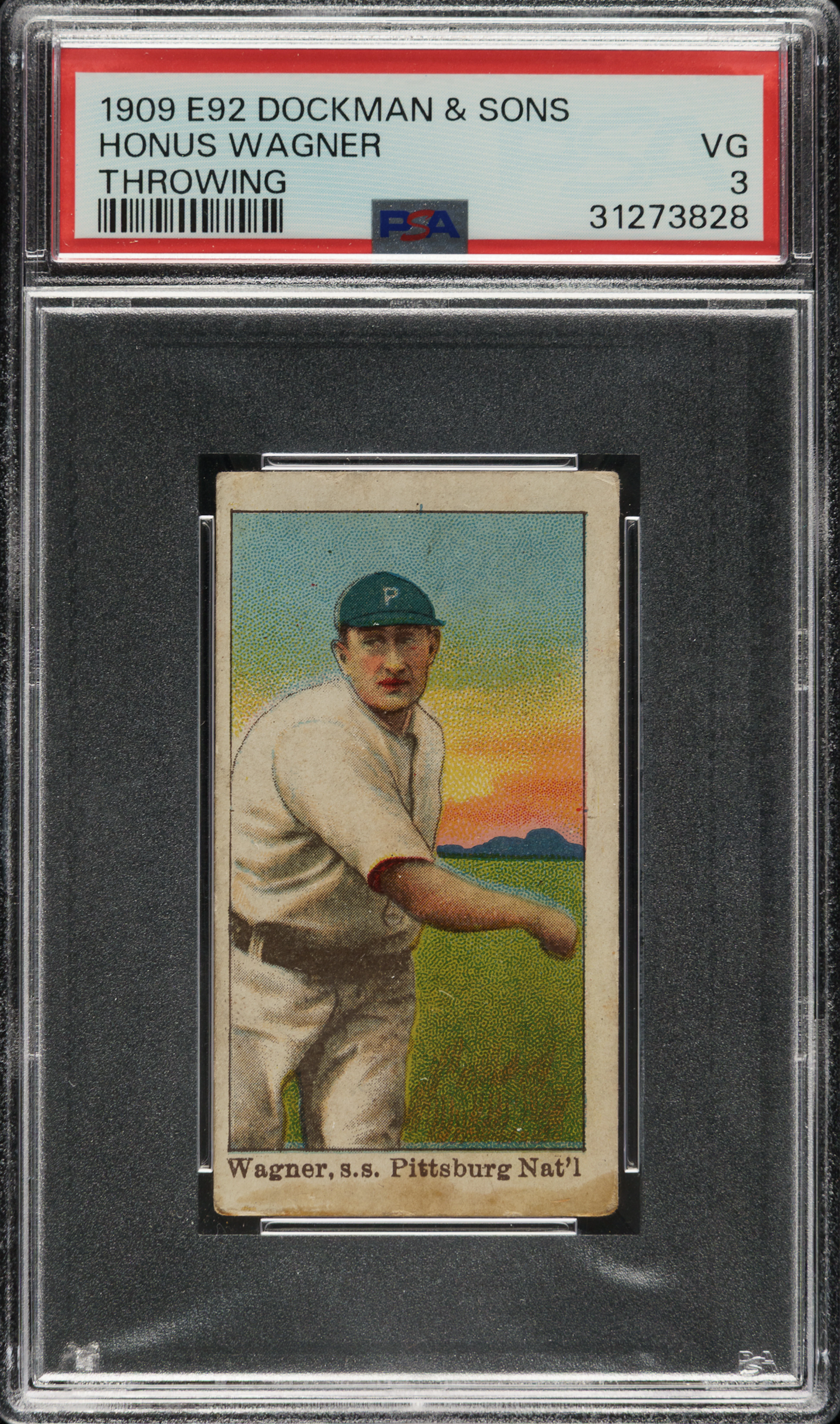 1909 E92 Dockman & Sons Honus Wagner Throwing PSA VG 3