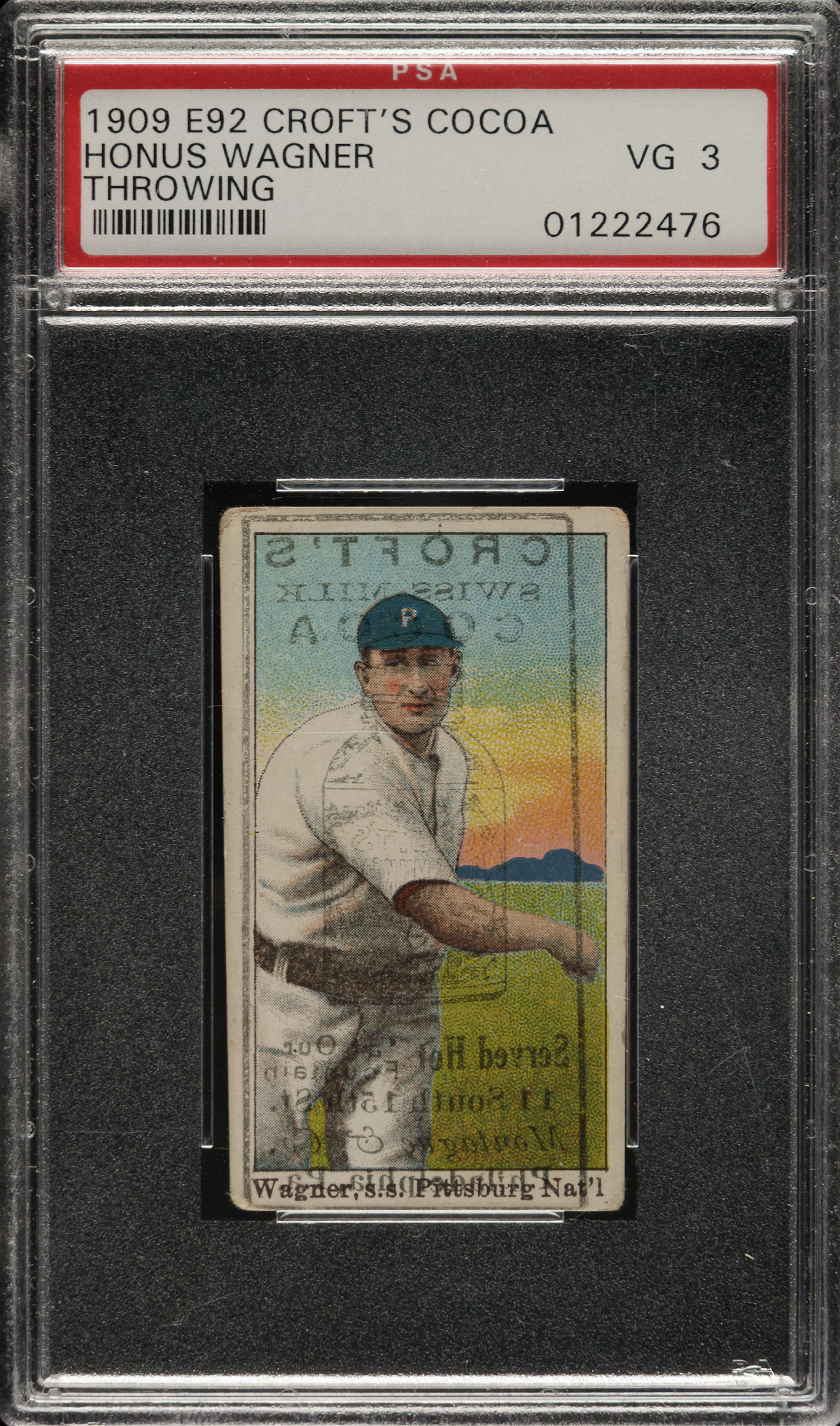 Extremely Rare 1909 E92 Croft's Cocoa Honus Wagner Throwing PSA VG