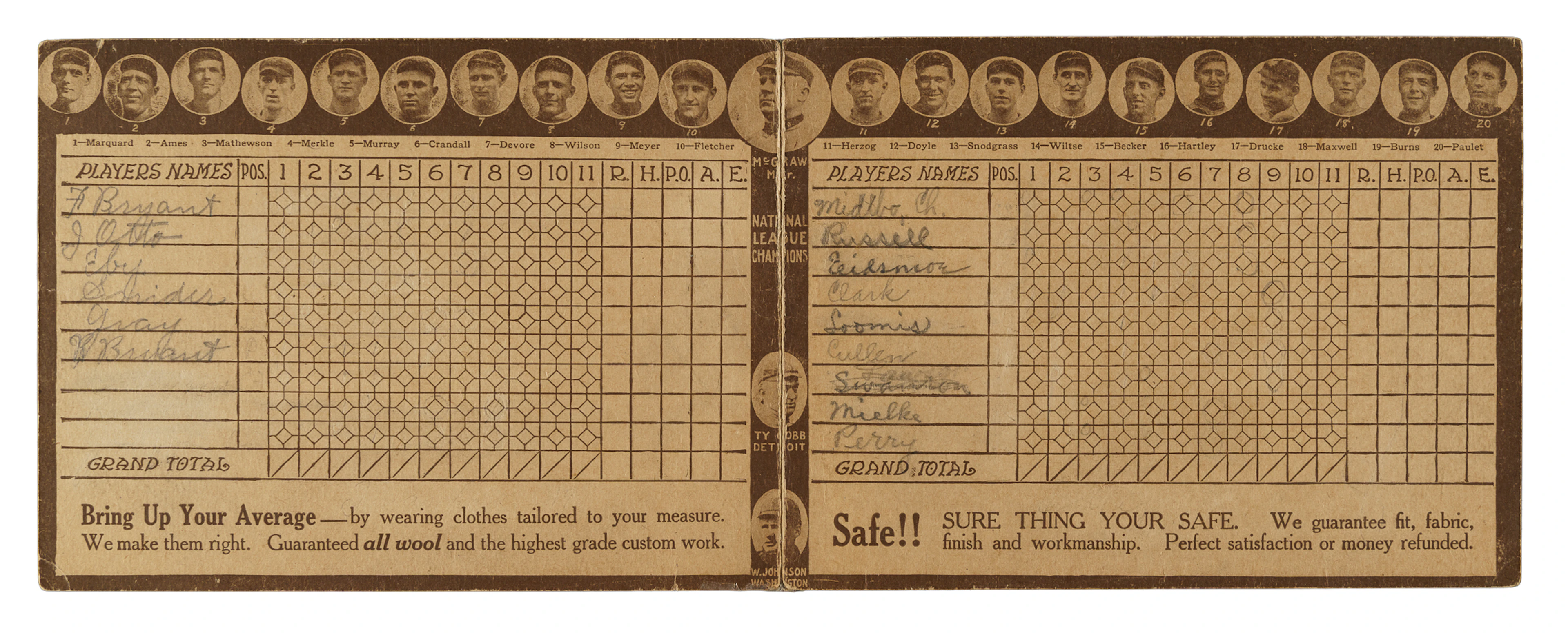 1912 Honus Wagner Advertising Scorecard