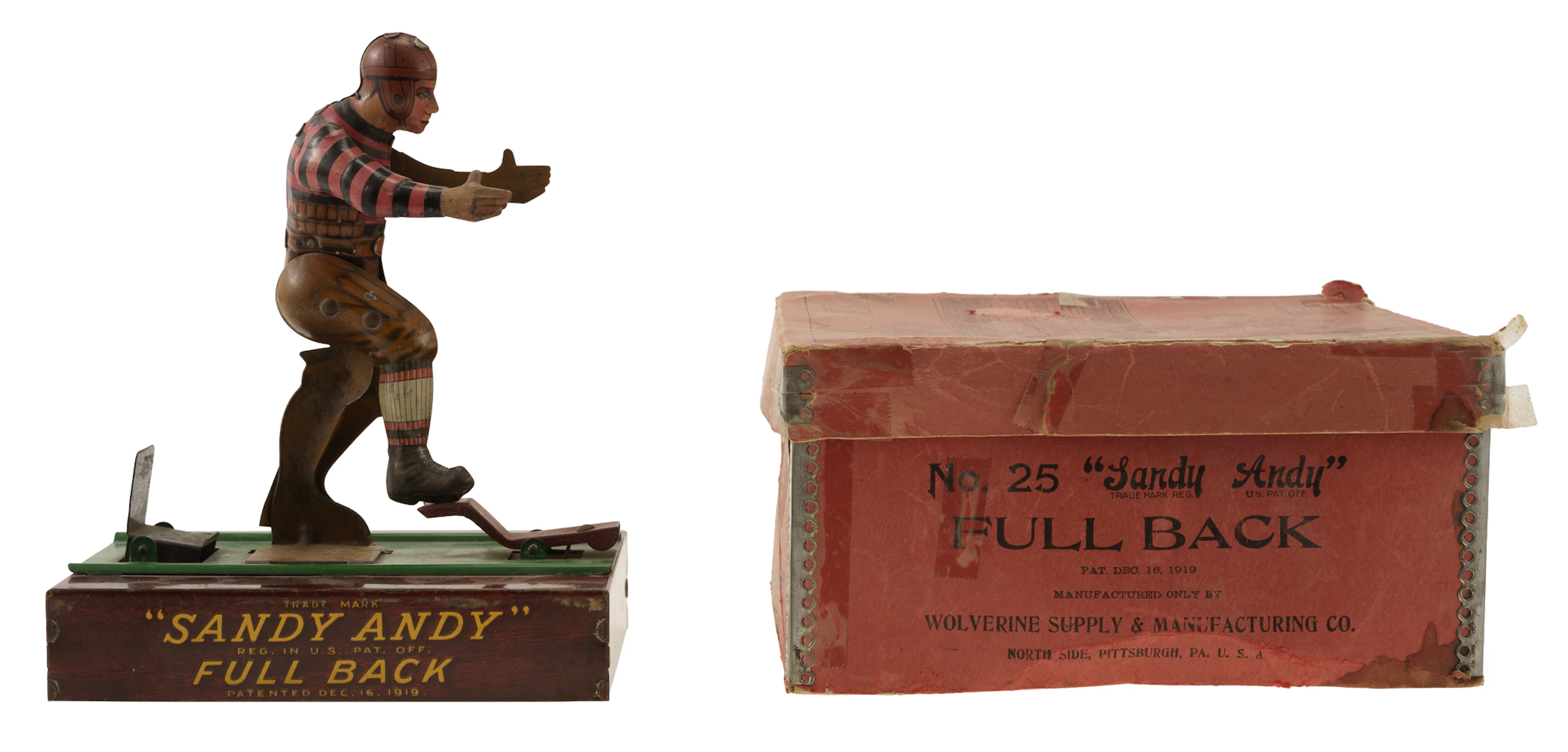 1919 Sandy Andy Full Back Football Tin Toy in Original Box