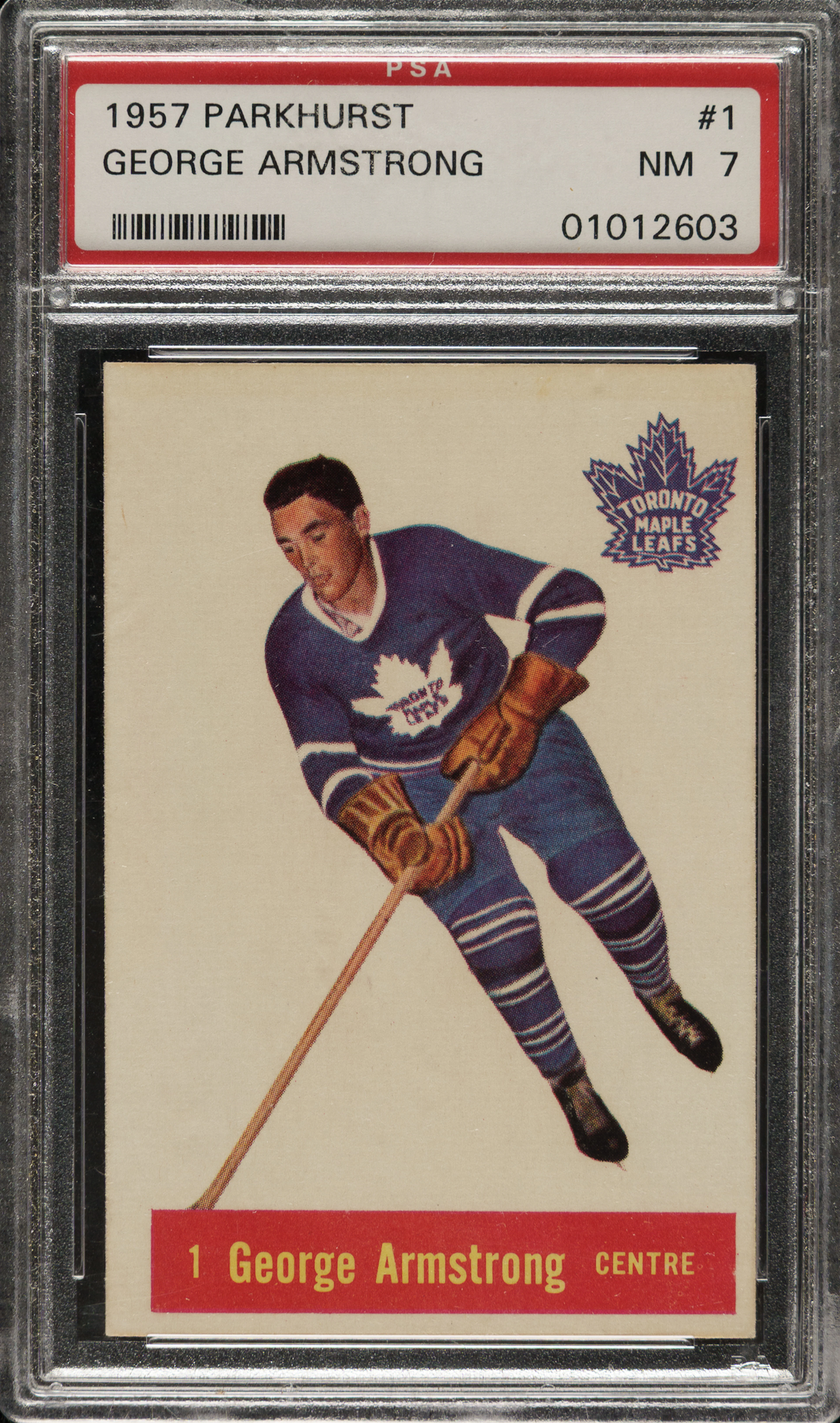 1957-1958 Parkhurst Hockey #1 George Armstrong PSA NM 7