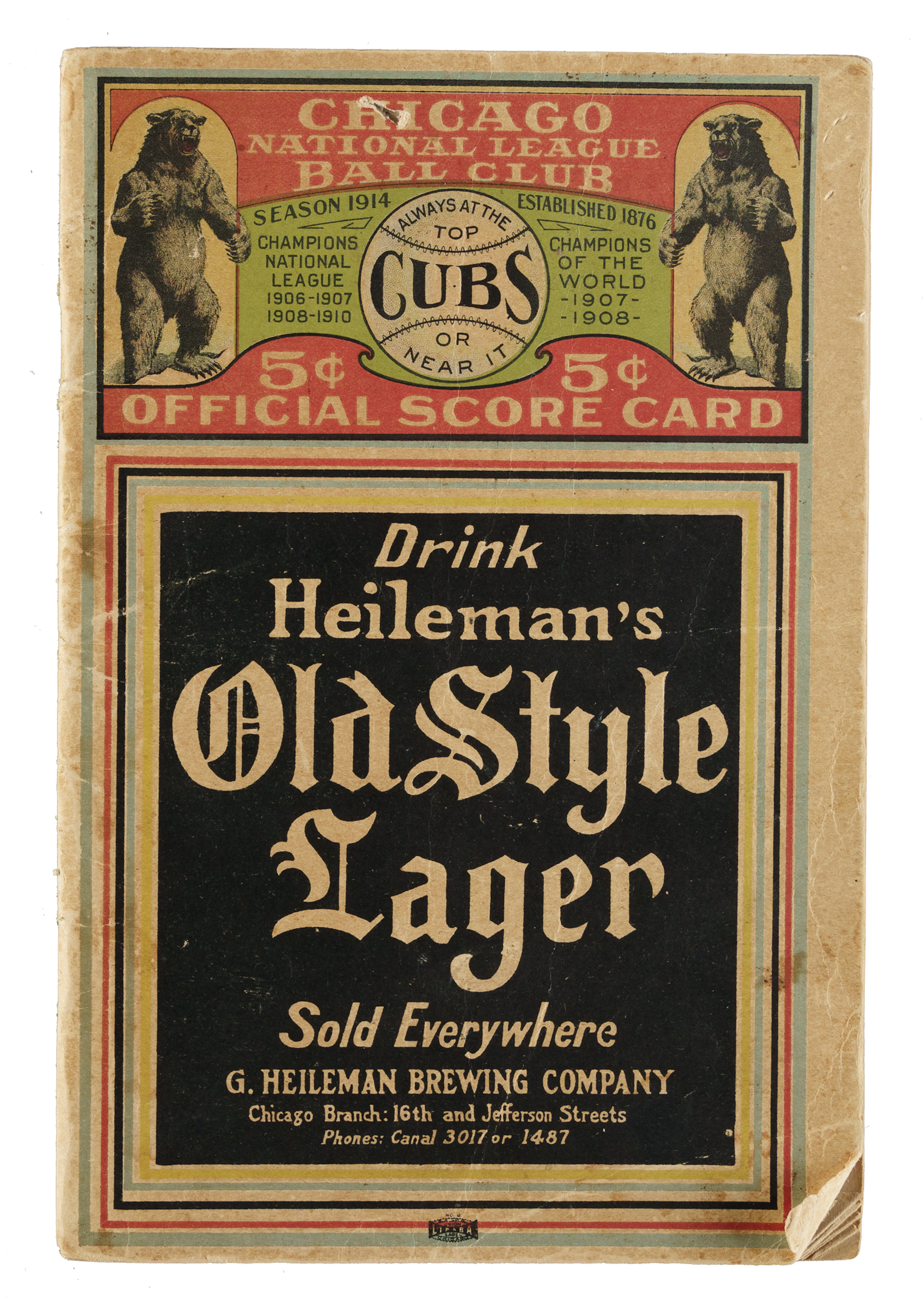 September 13, 1914 Chicago Cubs (vs. Pittsburgh Pirates) Program with